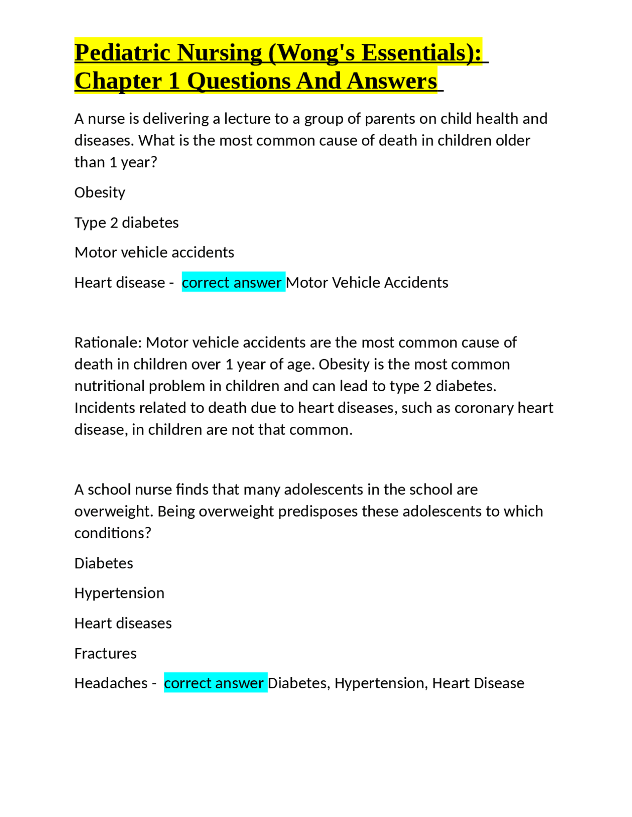 Pediatric Nursing (Wong's Essentials): Chapter 1 Questions And Answers ...