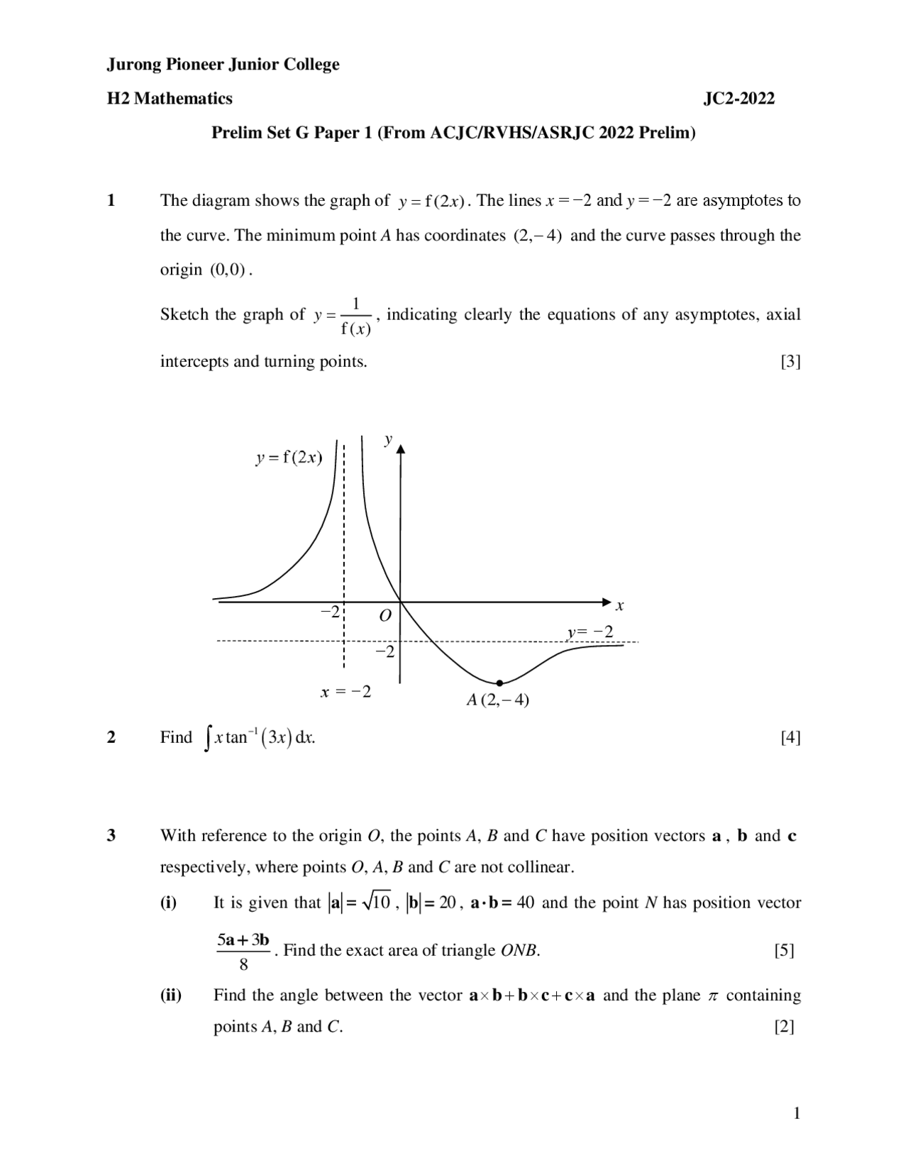 H2 Mathematics Prelim Set G Paper 1 Solutions | Exercises Mathematics ...