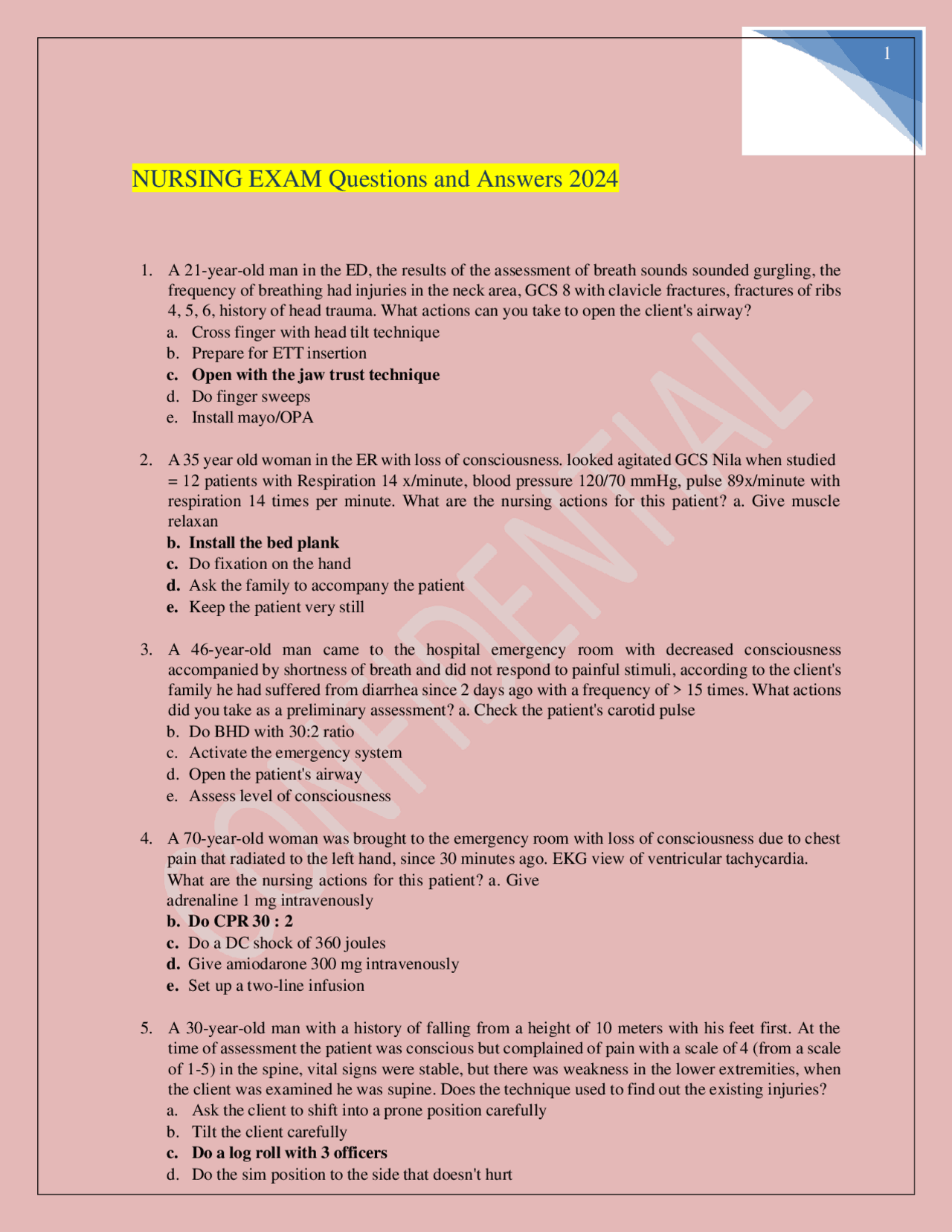 Nursing Exam Questions and Answers 2024 | Exams Nursing | Docsity