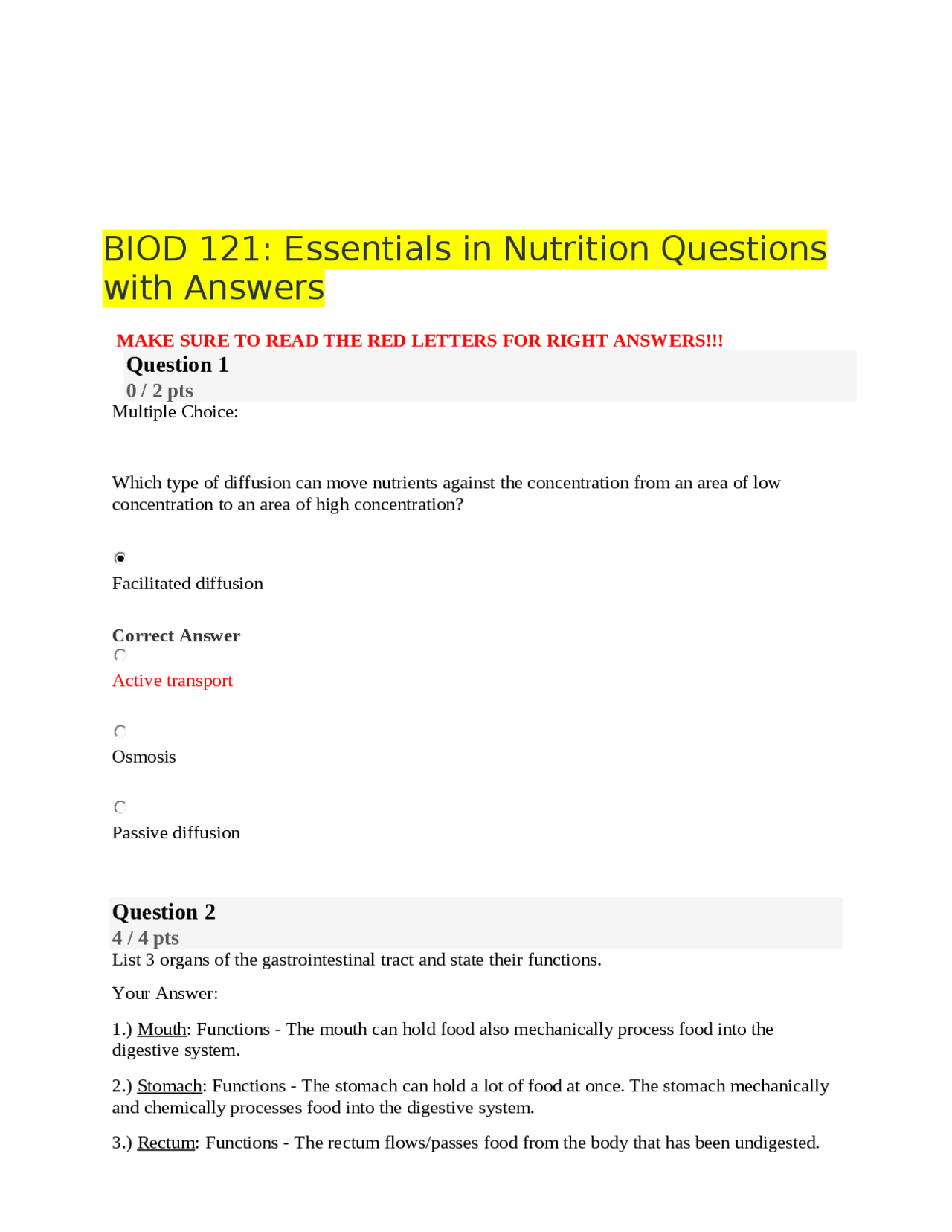 BIOD 121: Essentials in Nutrition - Exam Questions and Answers | Exams ...