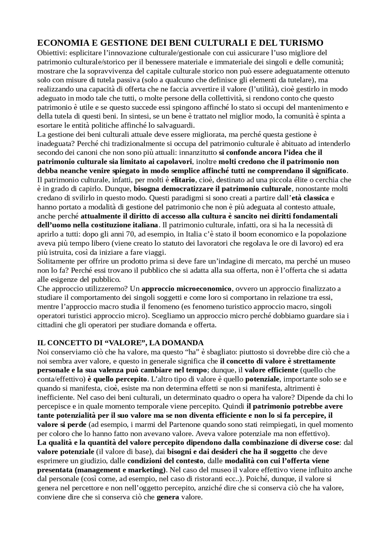 economia e gestione dei beni culturali
