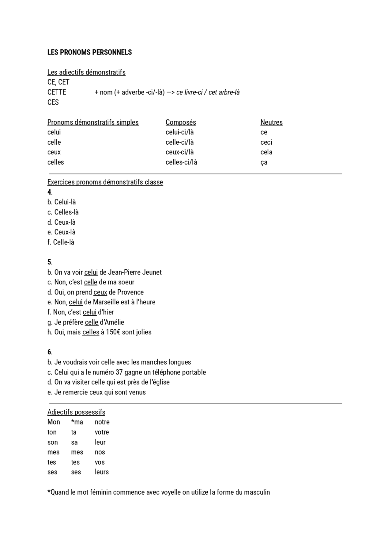 Exercices français II | Ejercicios de Idioma Francés | Docsity