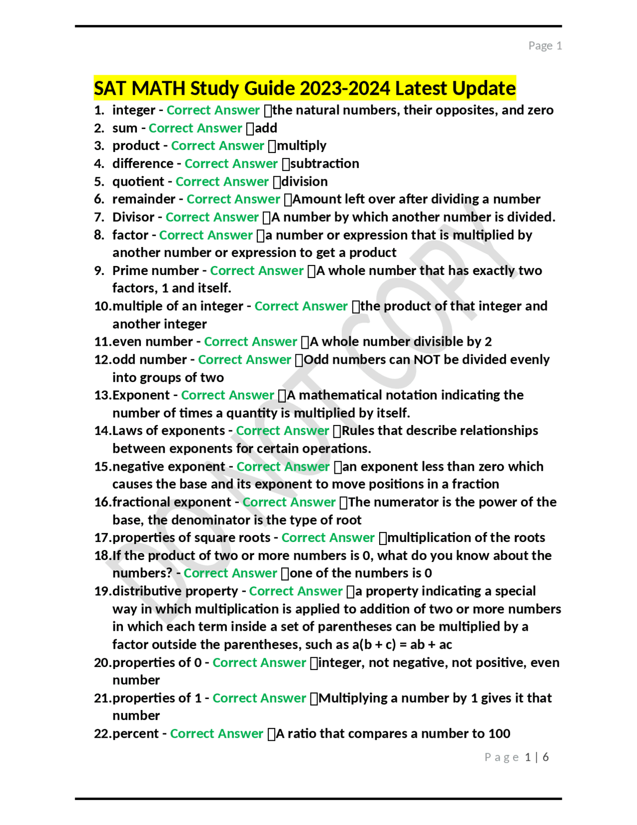 SAT Math Study Guide: Key Concepts and Formulas for 2023-2024 | Exams ...