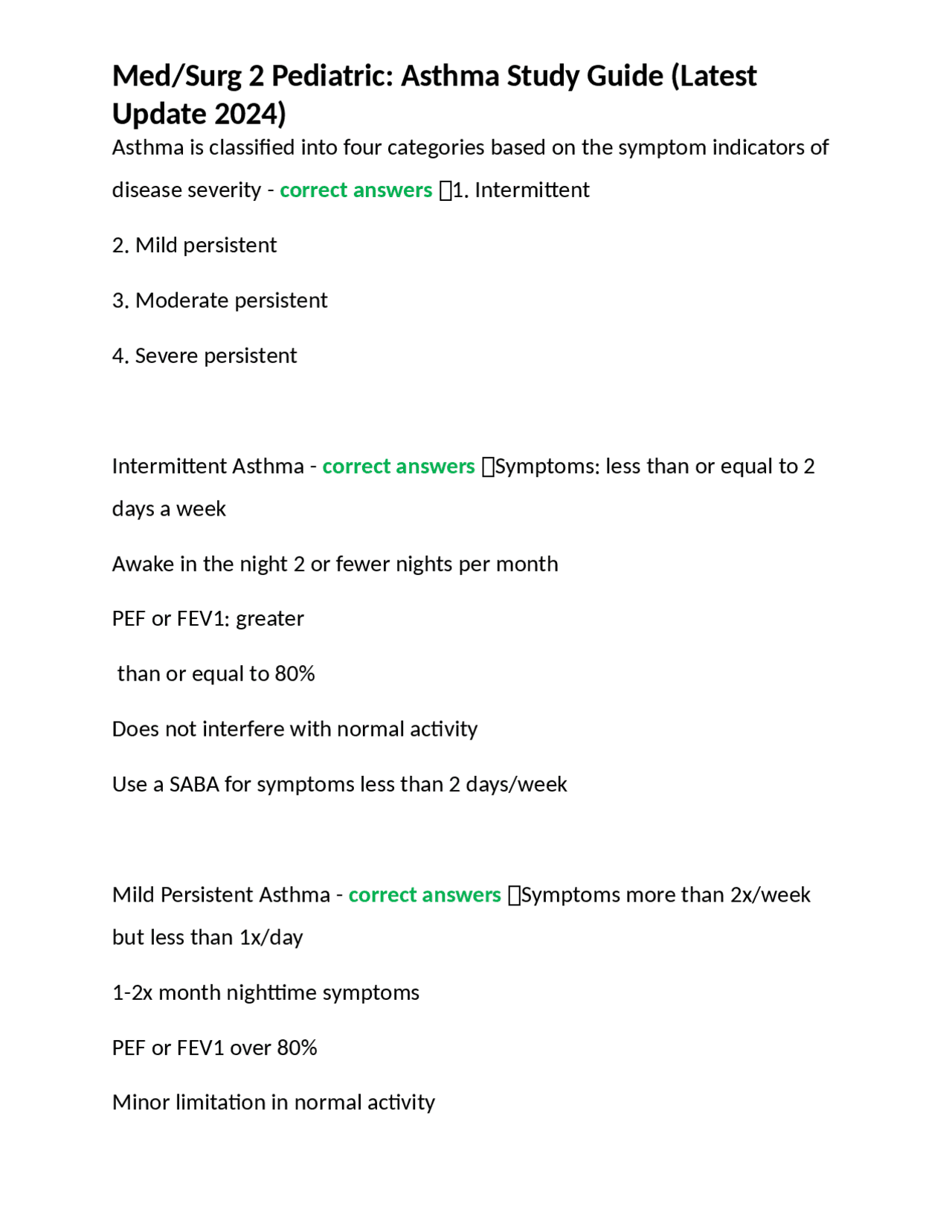 Med/Surg 2 Pediatric Asthma Study Guide (Latest Update 2024) Exams Nursing Docsity