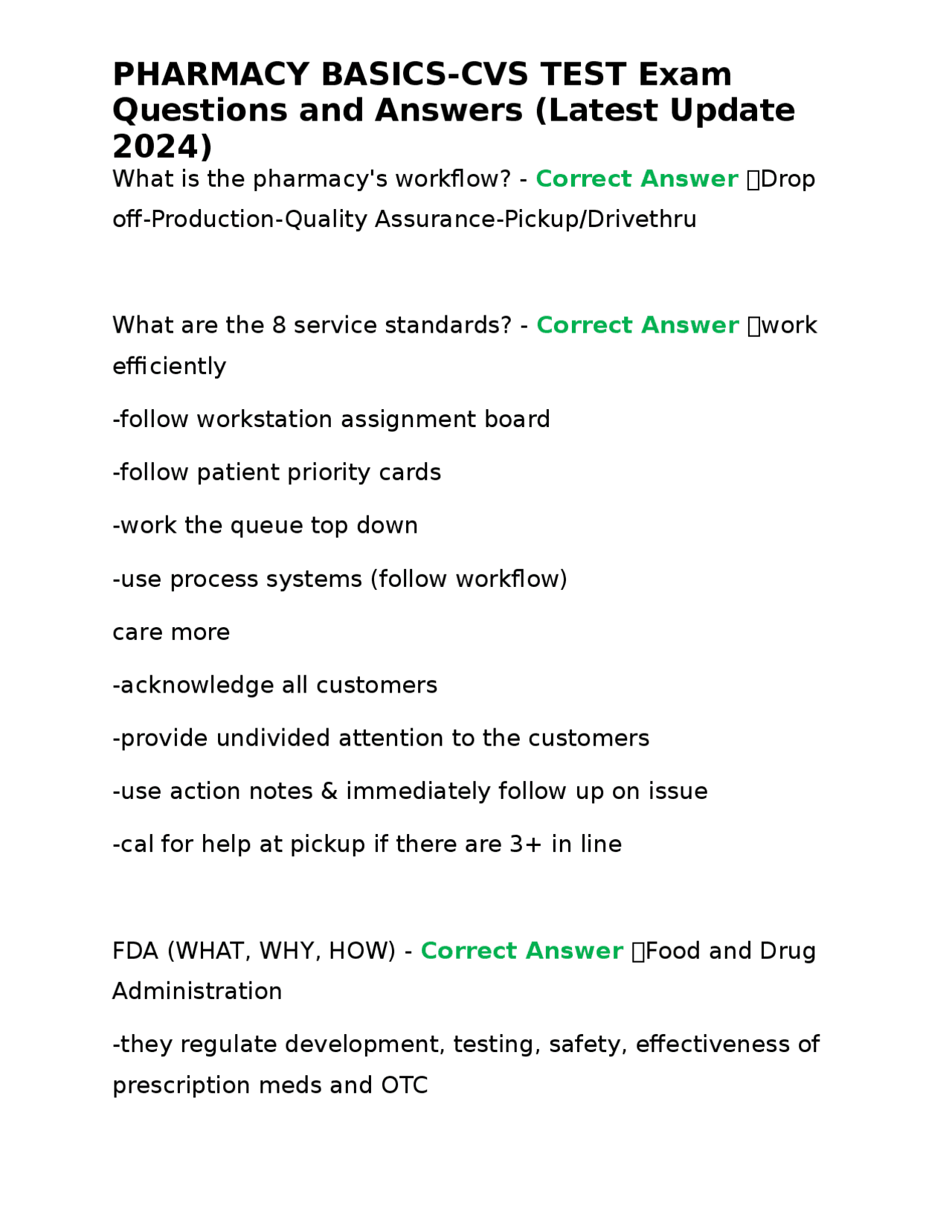 CVS Pharmacy Exam Pharmacy Basics Questions and Answers (2024) Exams