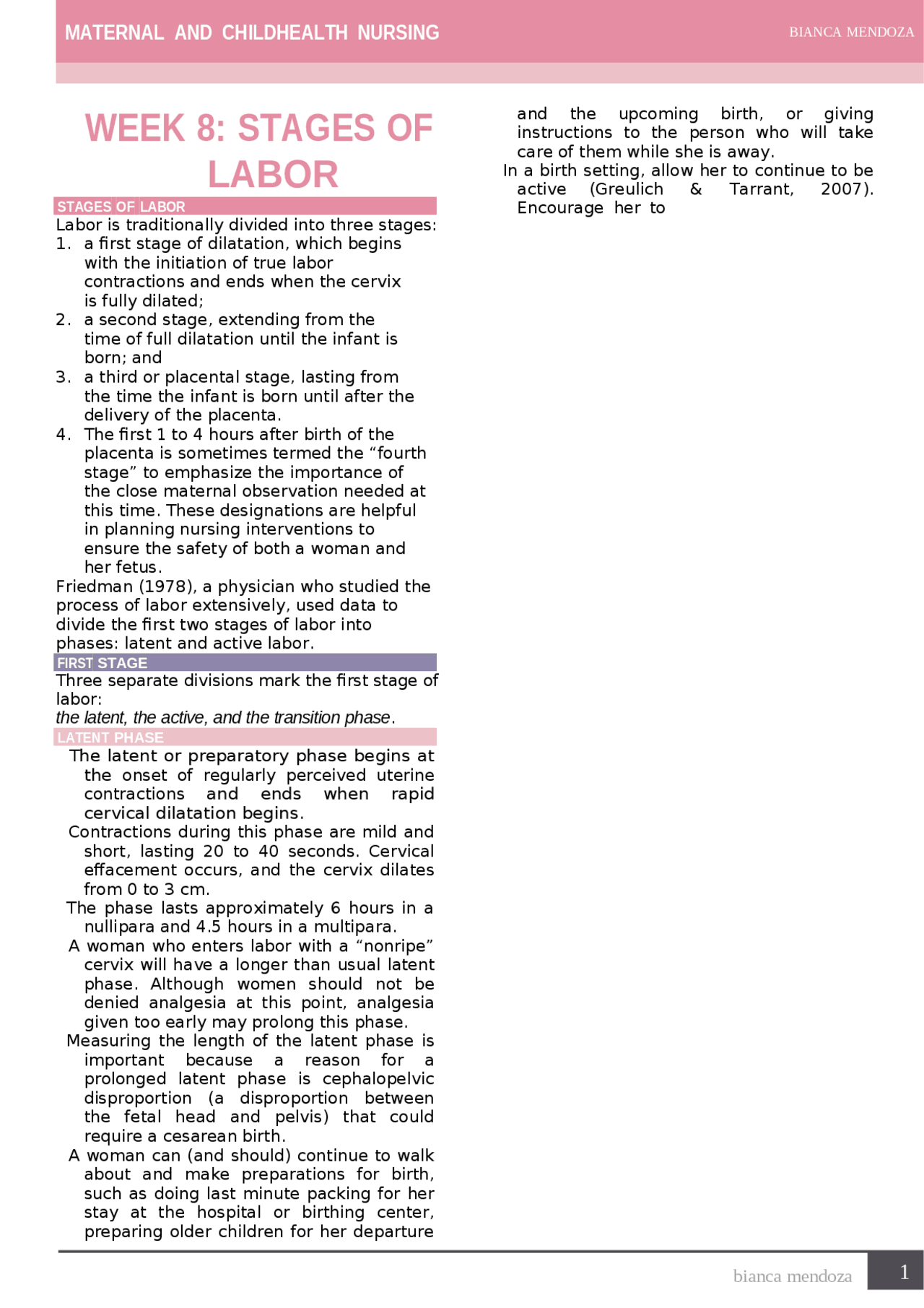 Stages of Labor: The Phases of Childbirth | Lecture notes Nursing | Docsity