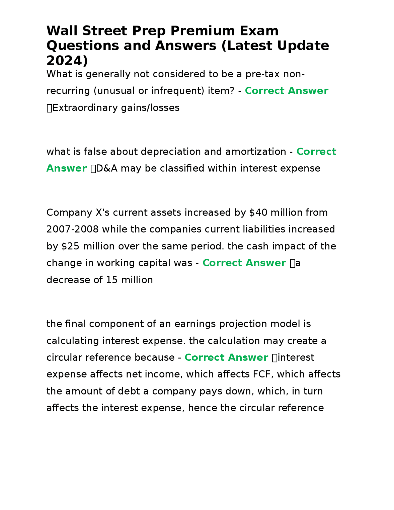 Wall Street Prep Premium Exam Questions and Answers (Latest Update 2024 ...