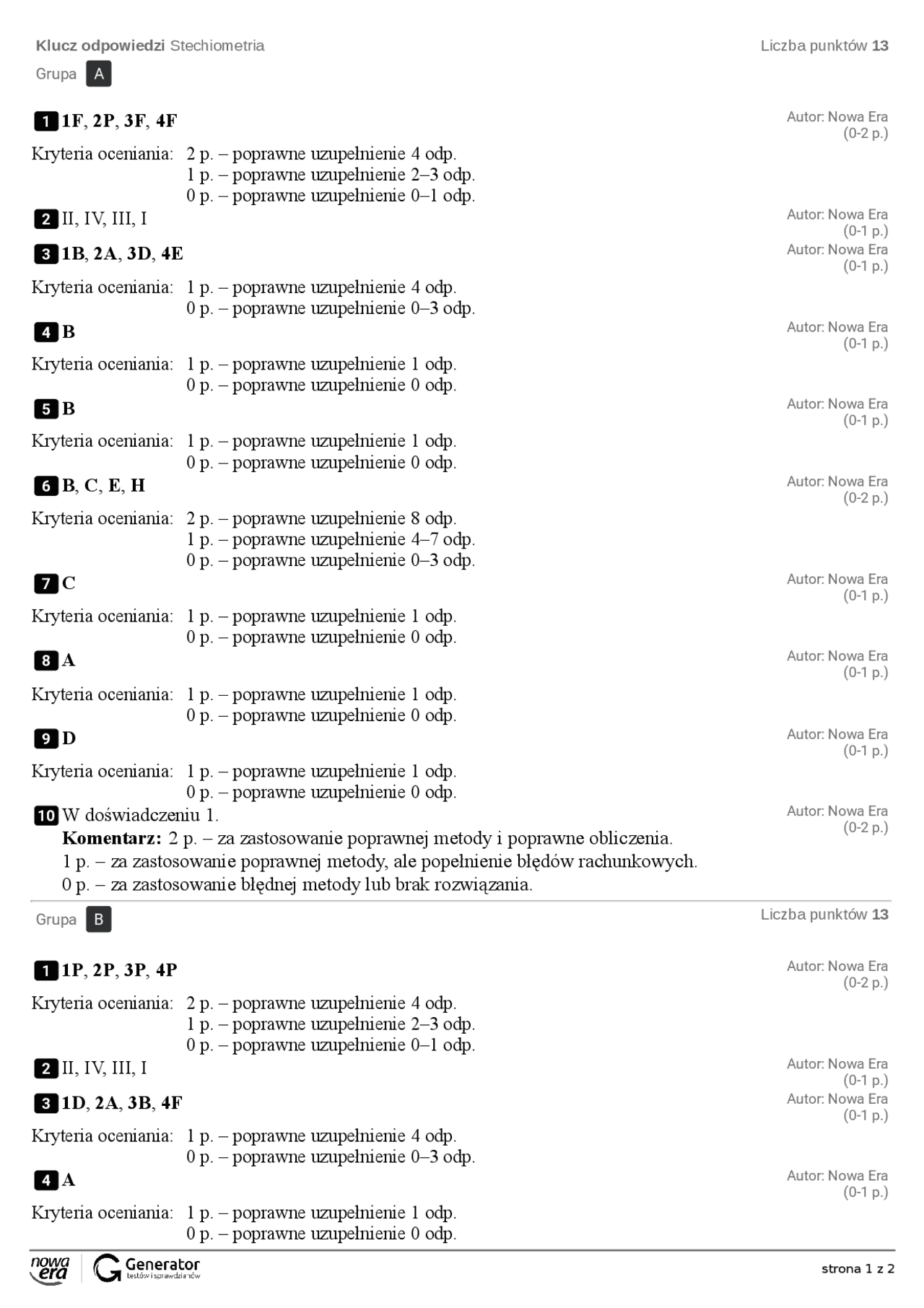 Sprawdzian Stechiometria Chemia Nowa Era www.docsity.com