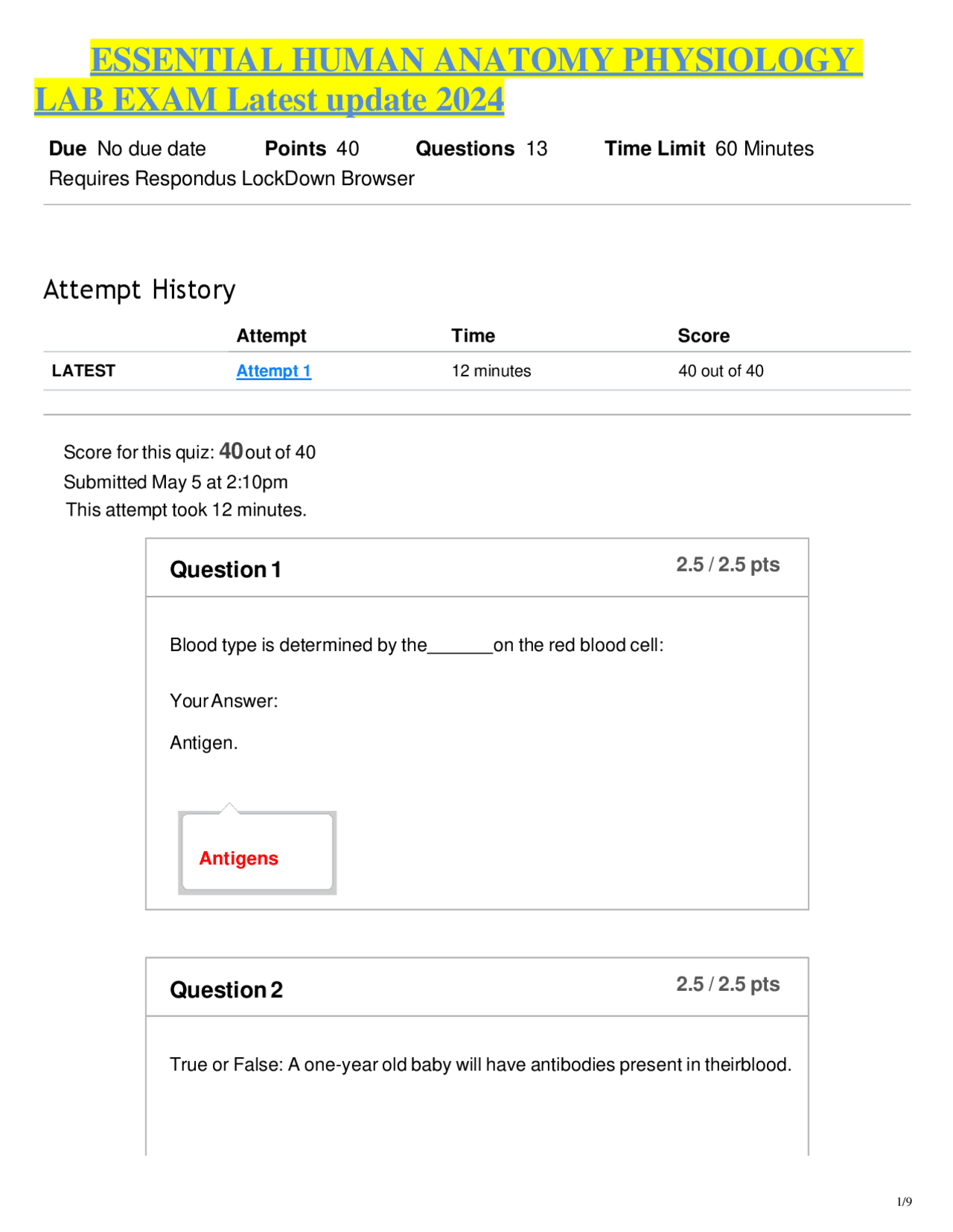 Blood Typing Antigens and Antibodies Exams Nursing Docsity