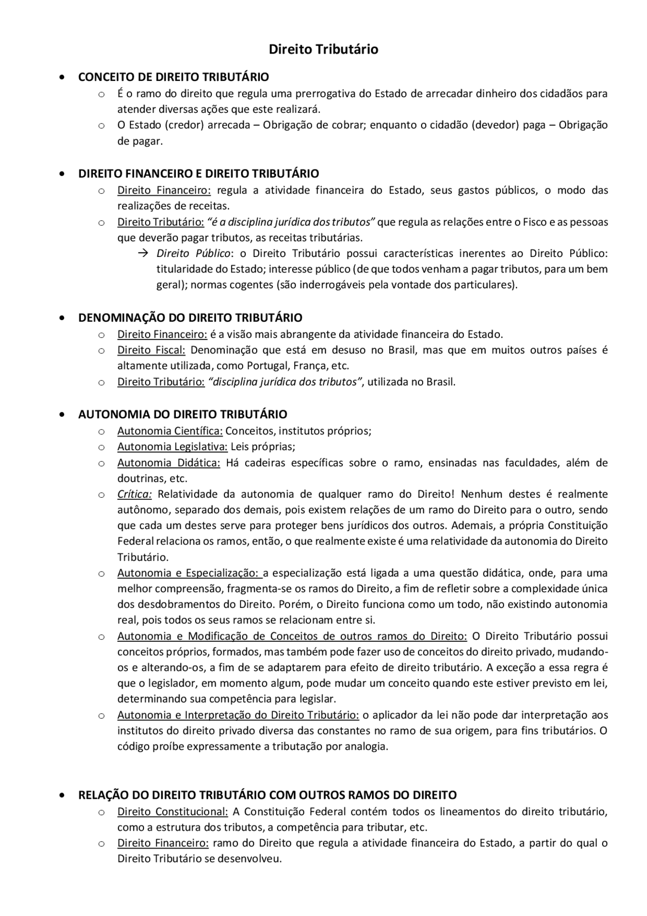 Resumo de Direito Tributário | Notas de estudo Direito Tributário | Docsity