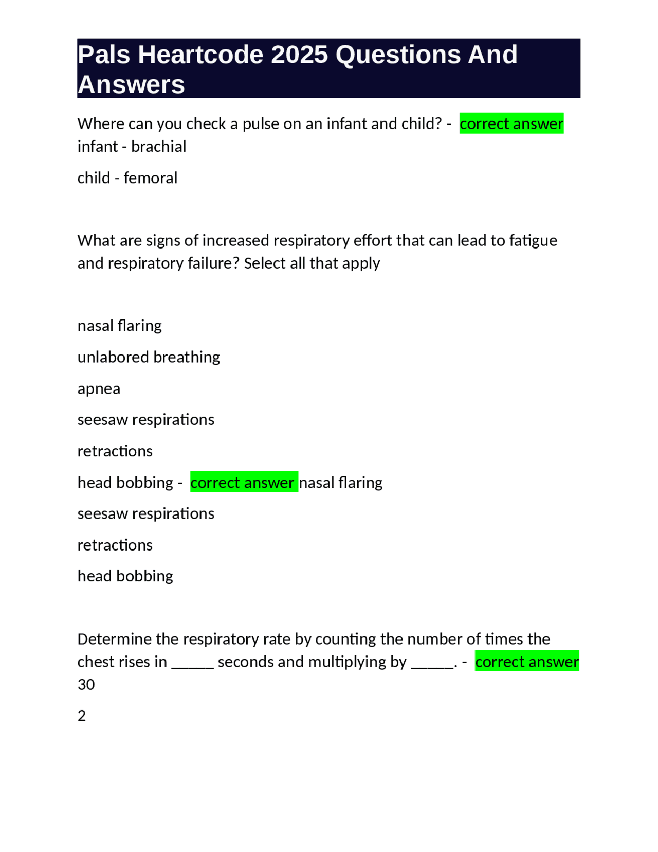 Pals Heartcode 2025 Questions And Answers Exams Pediatrics Docsity Pals Heartcode 2025 Questions And Answers Exams Pediatrics Docsity