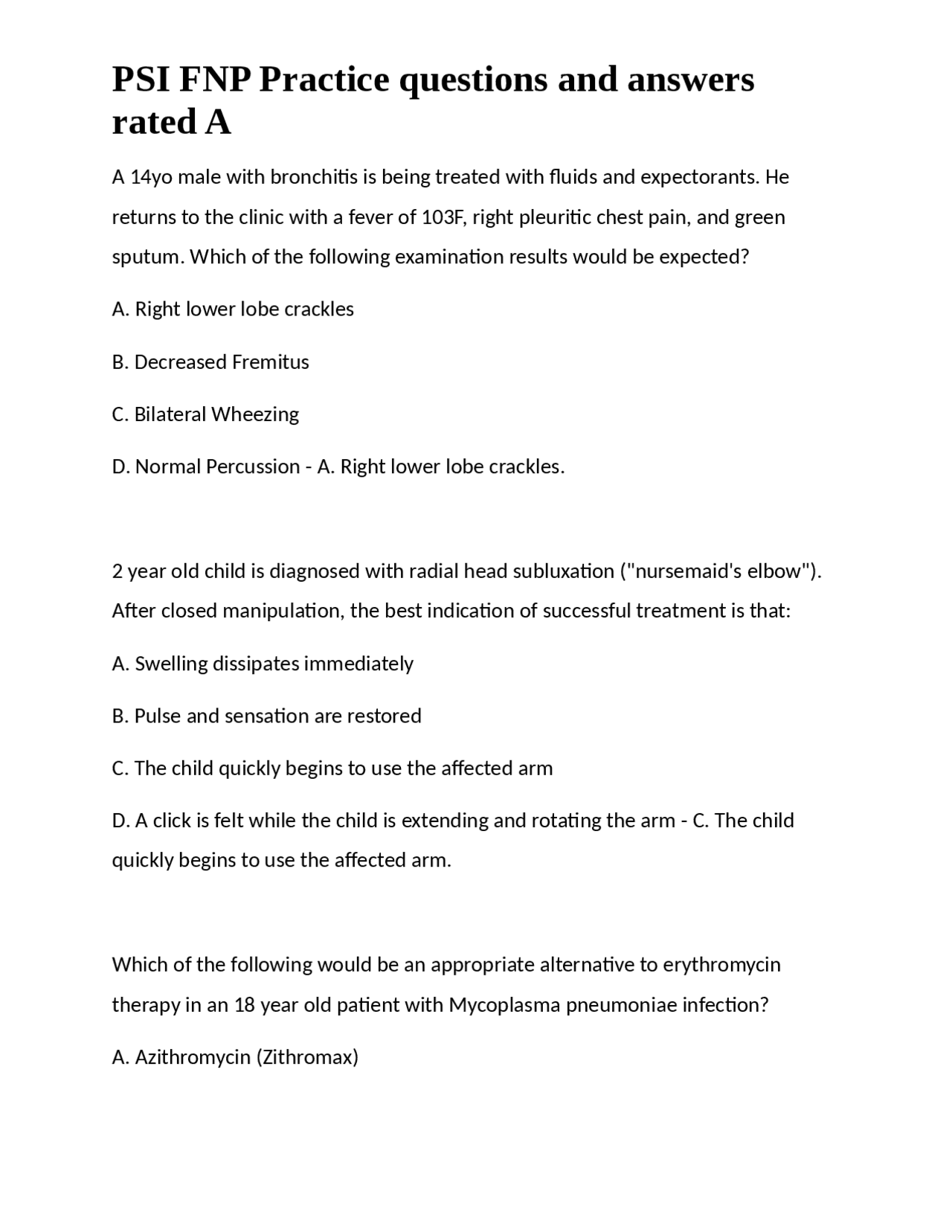 PSI FNP Practice Questions Antibiotics and Infections Exams Nursing