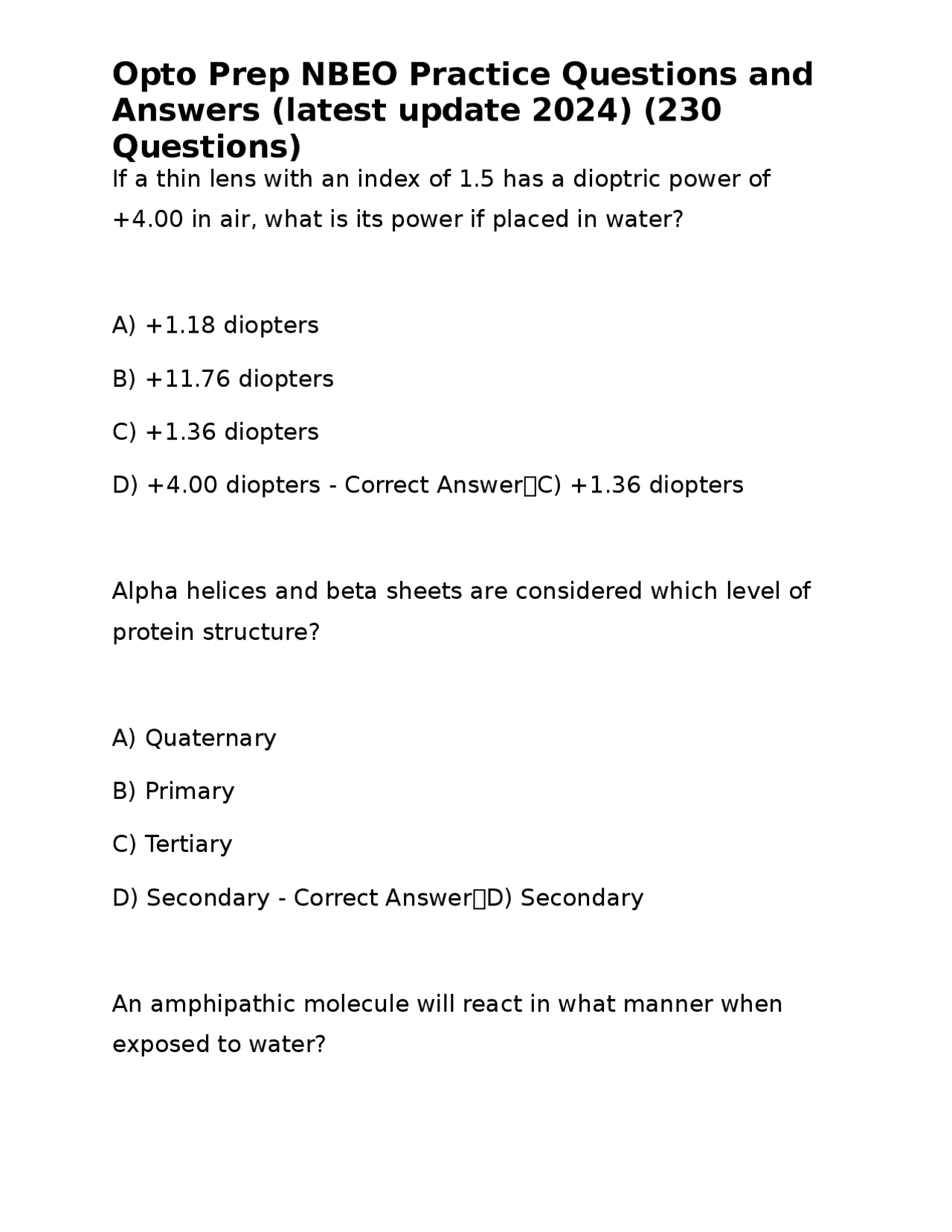 Opto Prep NBEO Practice Questions and Answers (Latest Update 2024