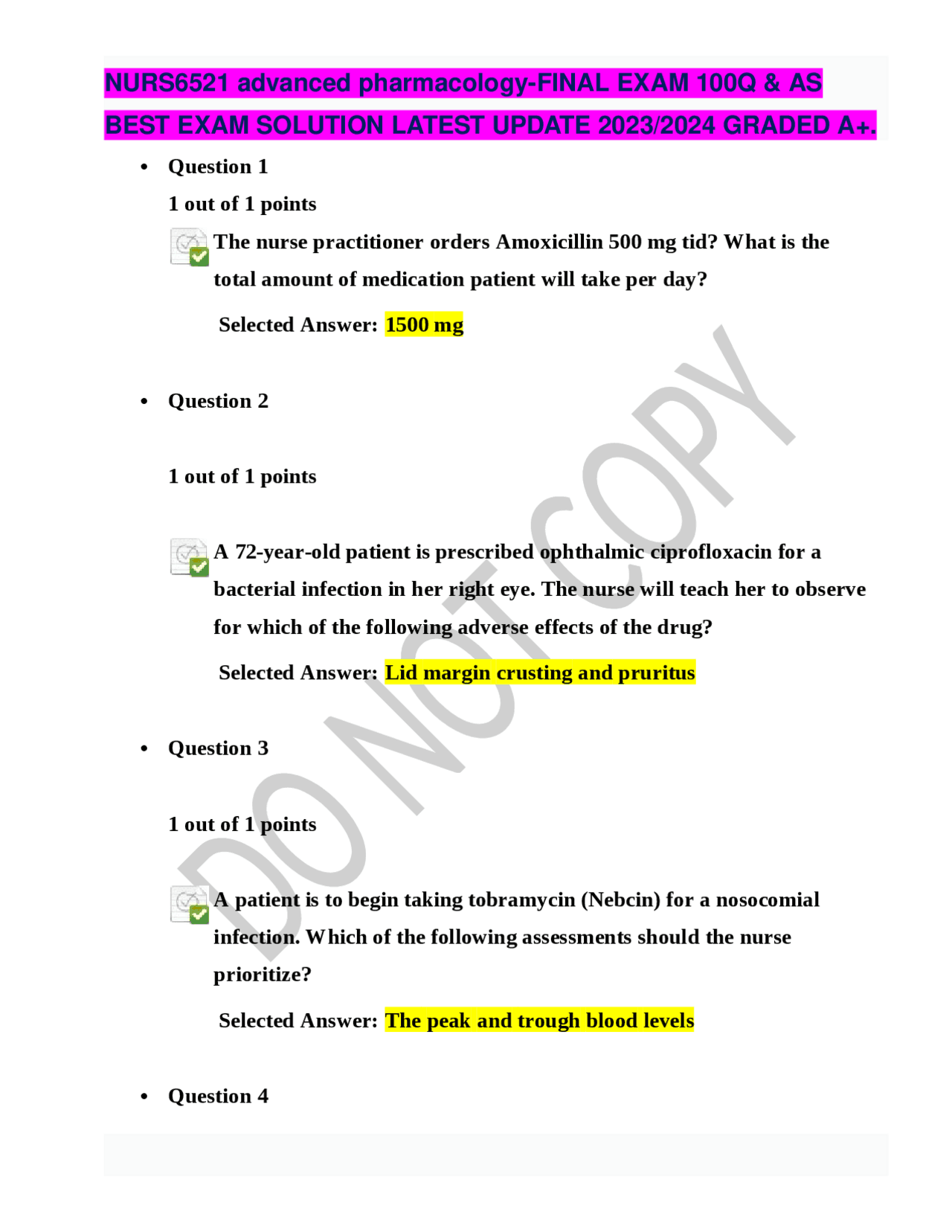 NURS6521 Advanced Pharmacology Exam Questions and Answers | Exams ...