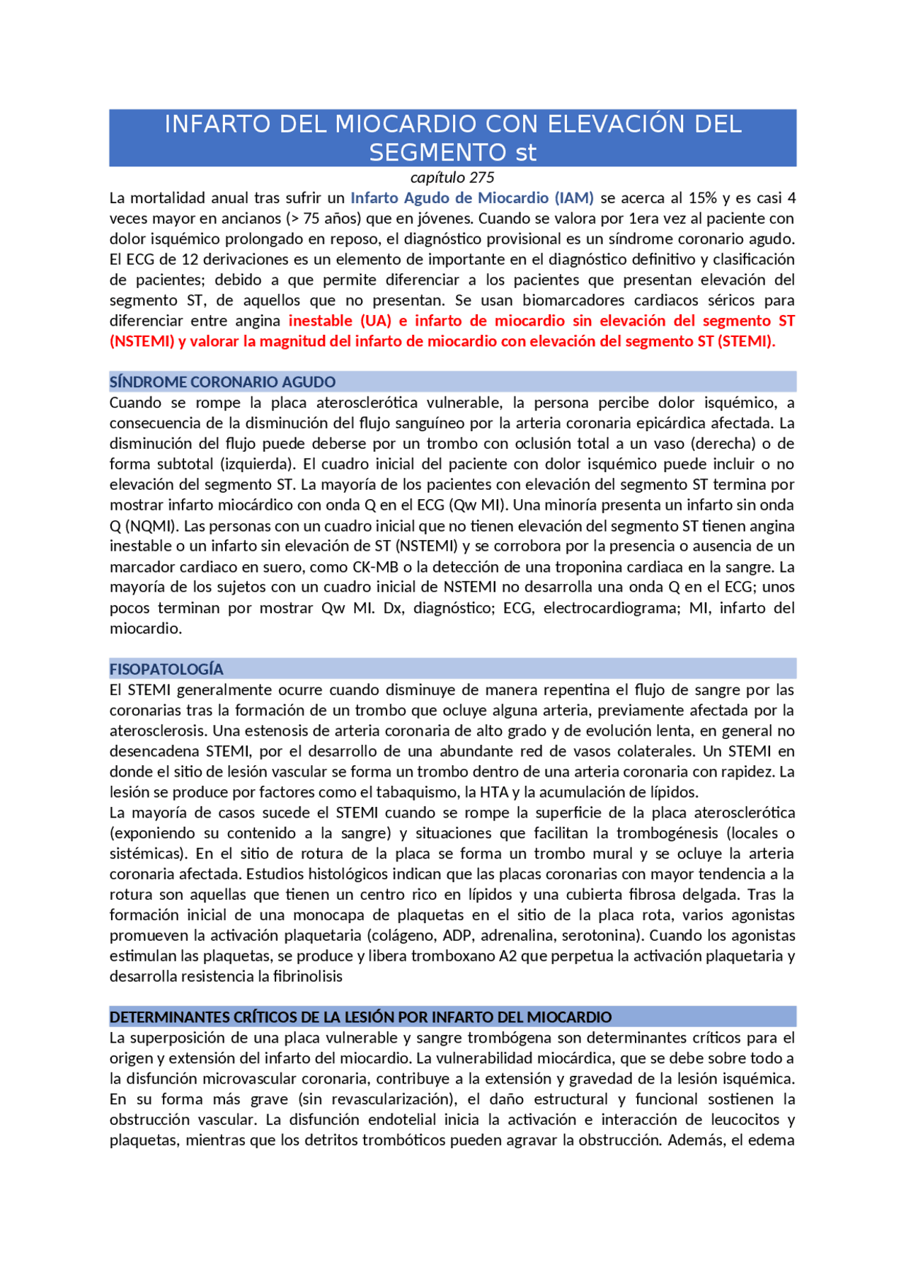 INFARTO DEL MIOCARDIO CON ELEVACIÓN DEL SEGMENTO ST | Resúmenes de ...