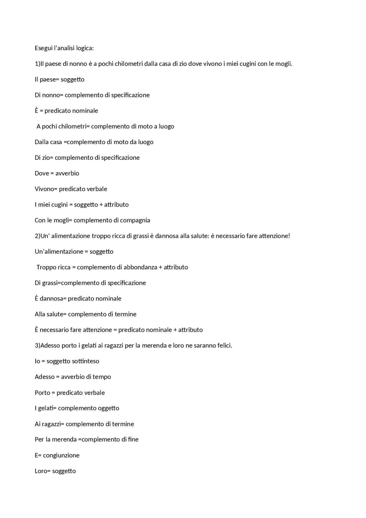 analisi grammaticale in terza elementare