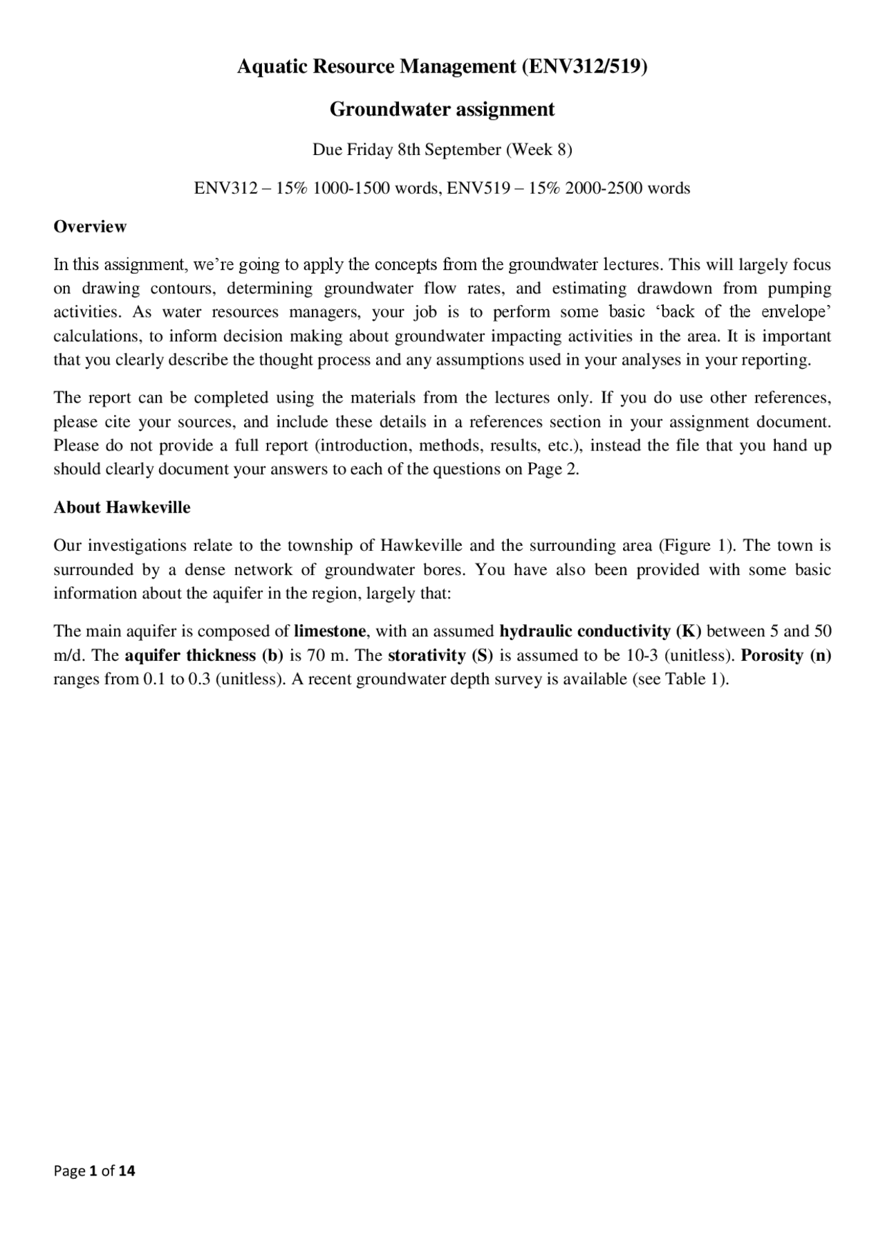 [Solved] GroundwaterAssignment.pdf - Aquatic Resource Management ...