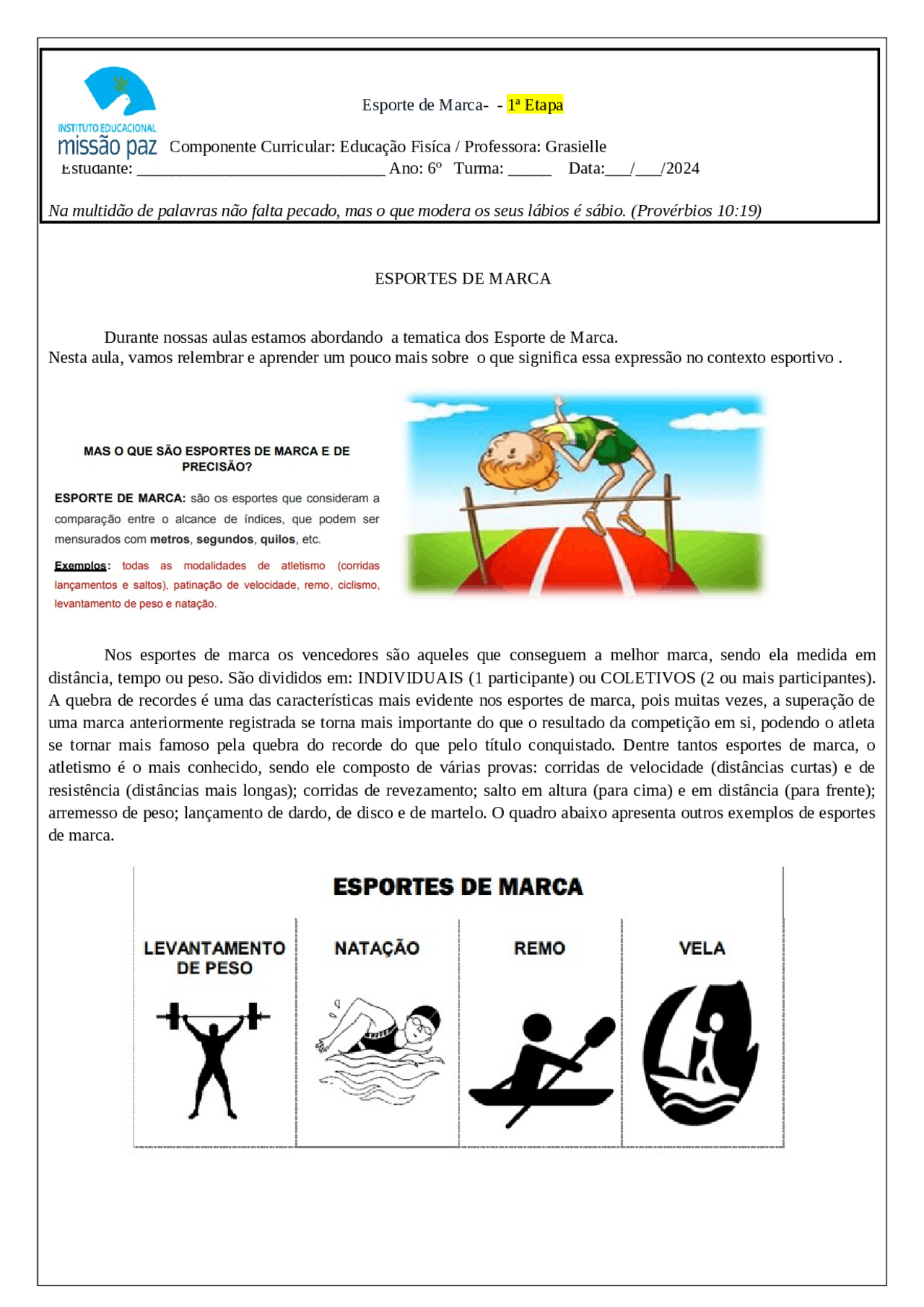 esporte de marca exercício de fixação | Exercícios Física | Docsity