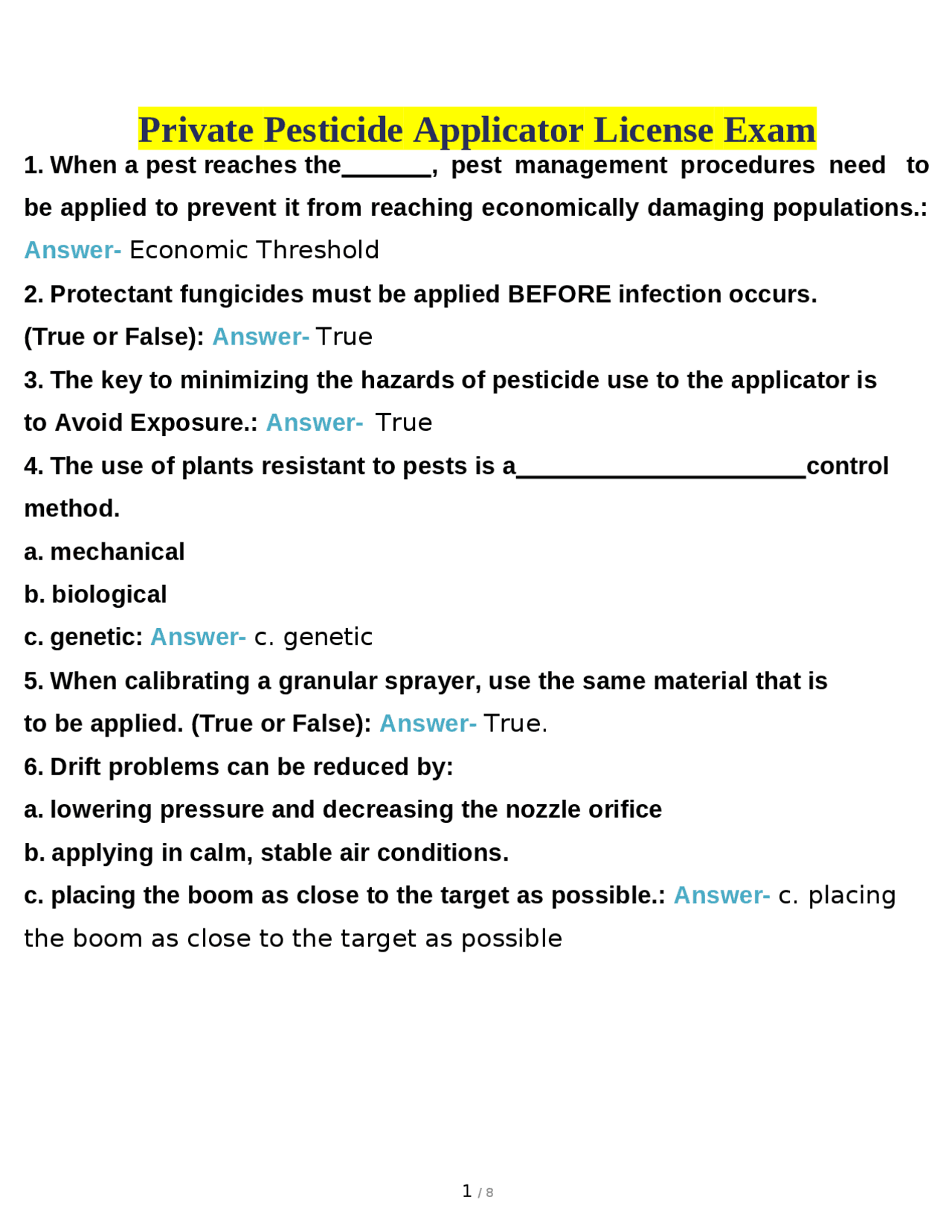 Private Pesticide Applicator License Exam Exams Pest Management Docsity