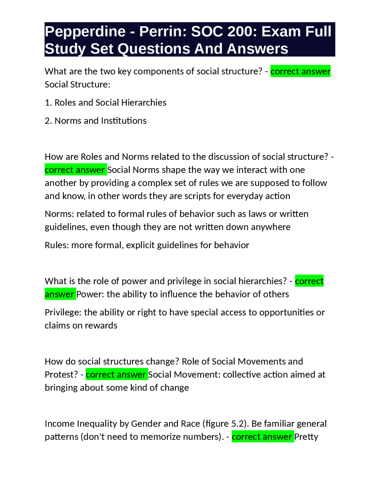 SOC 200: Exam Full - Study Set Questions and Answers on Social ...
