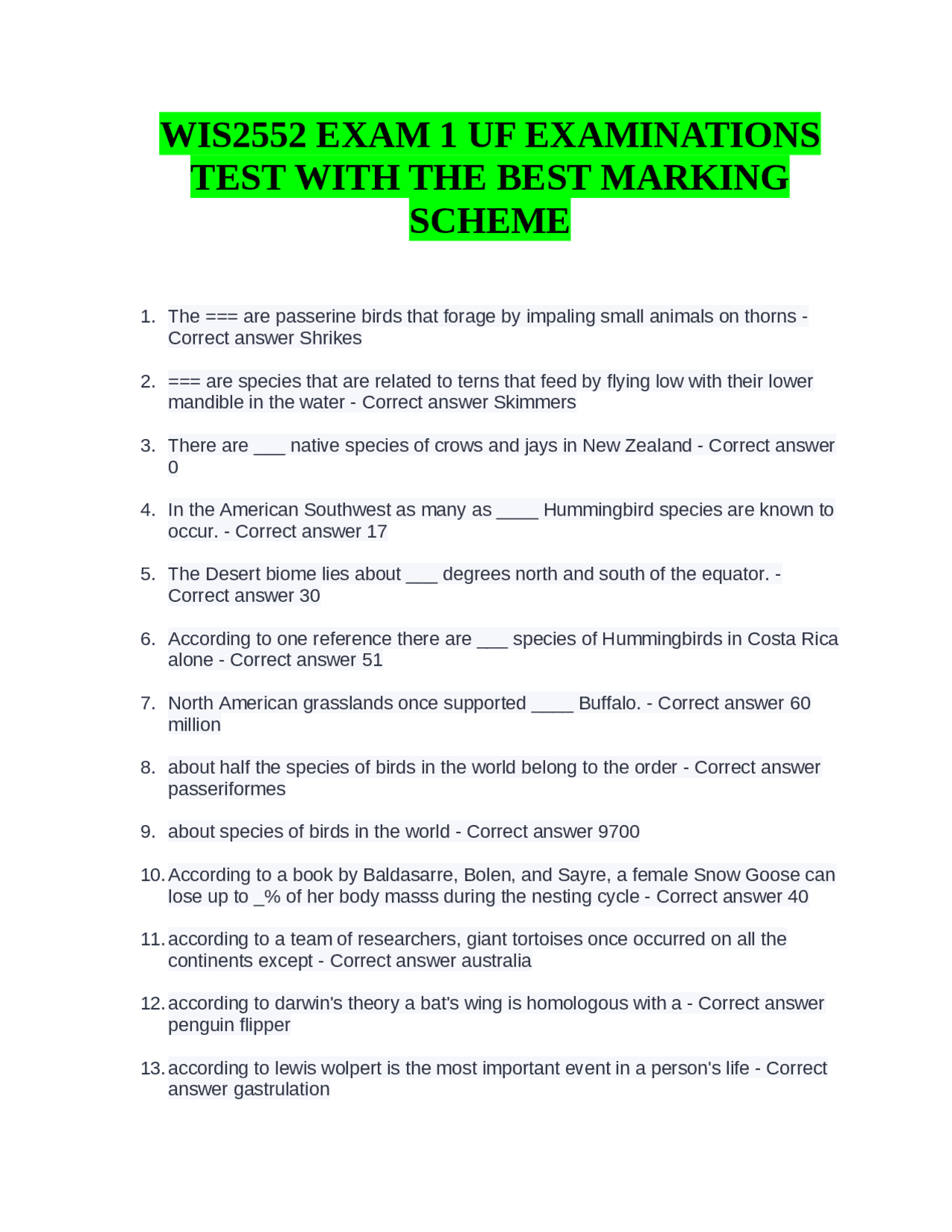 WIS2552 EXAM 1 UF EXAMINATIONS TEST WITH THE BEST MARKING SCHEME