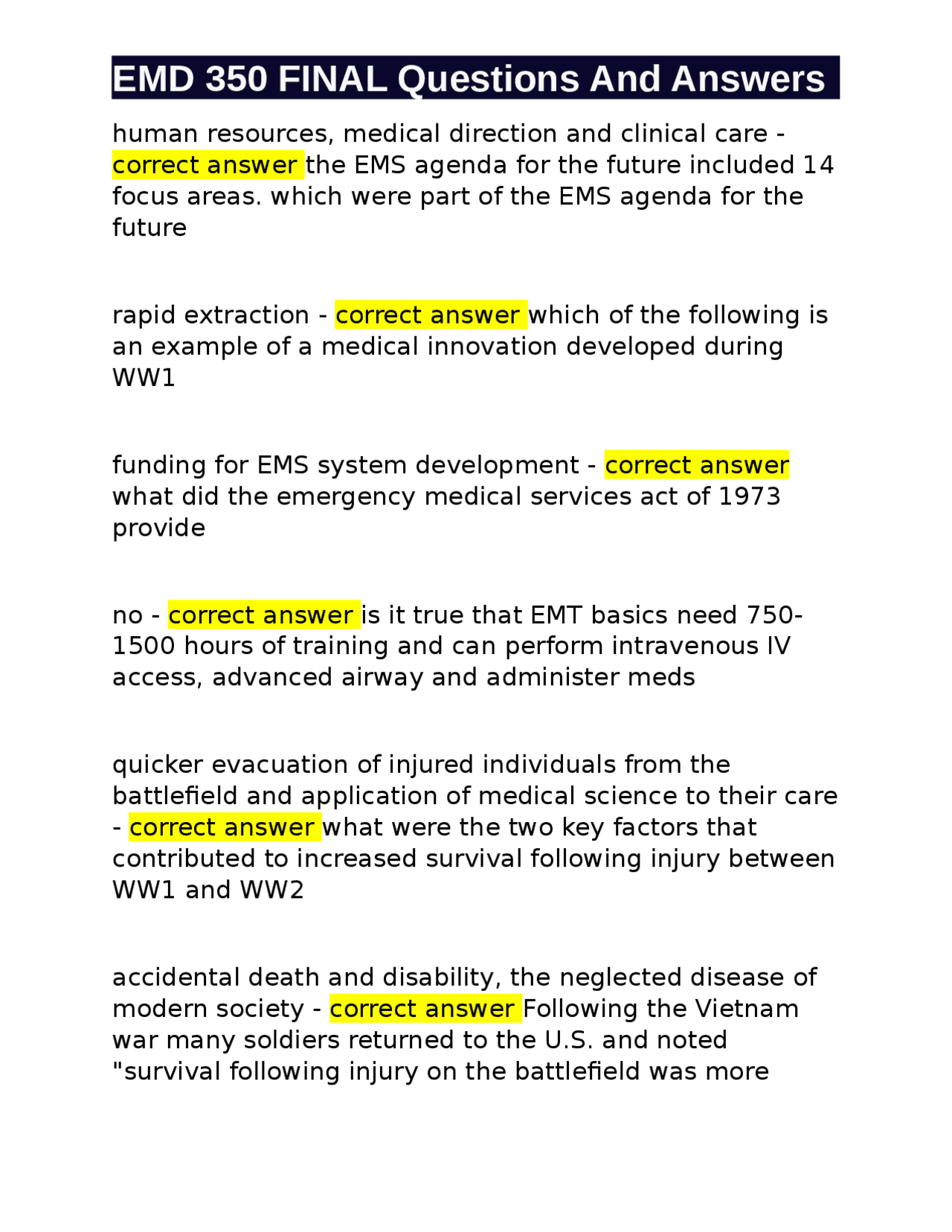 EMS Final Exam Questions and Answers: Emergency Medical Services ...