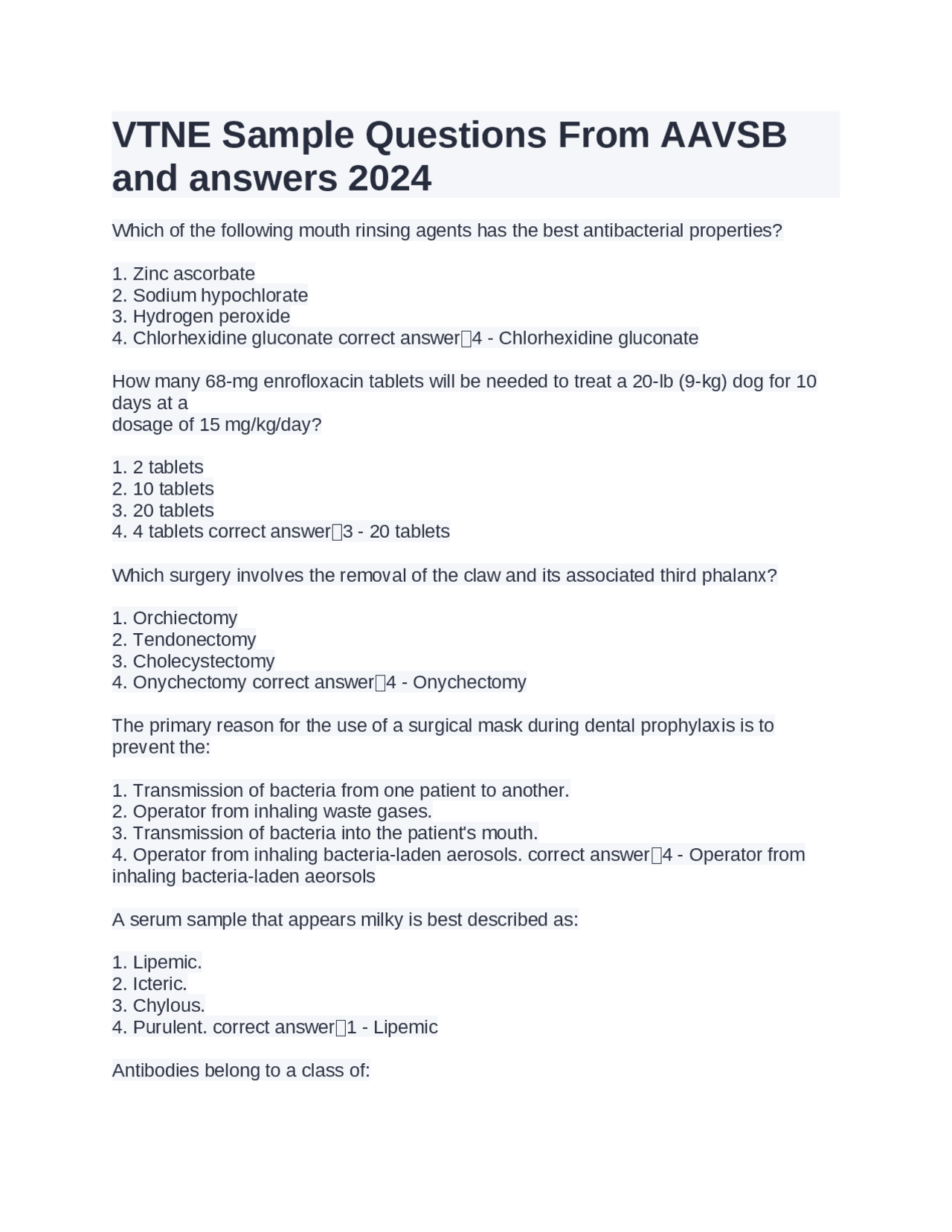 VTNE Sample Questions and Answers for Veterinary Technician National ...