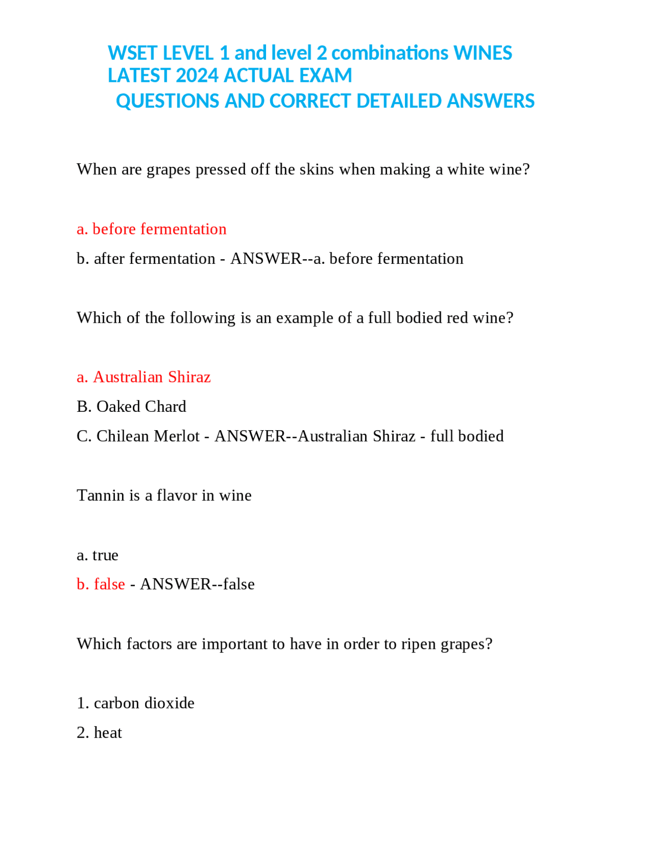 WSET LEVEL 1 and level 2 combinations WINES LATEST 2024 ACTUAL EXAM