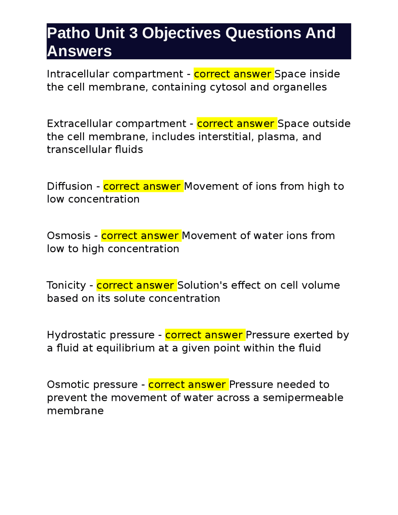 Patho Unit 3 Objectives Questions And Answers | Exams Pathophysiology ...