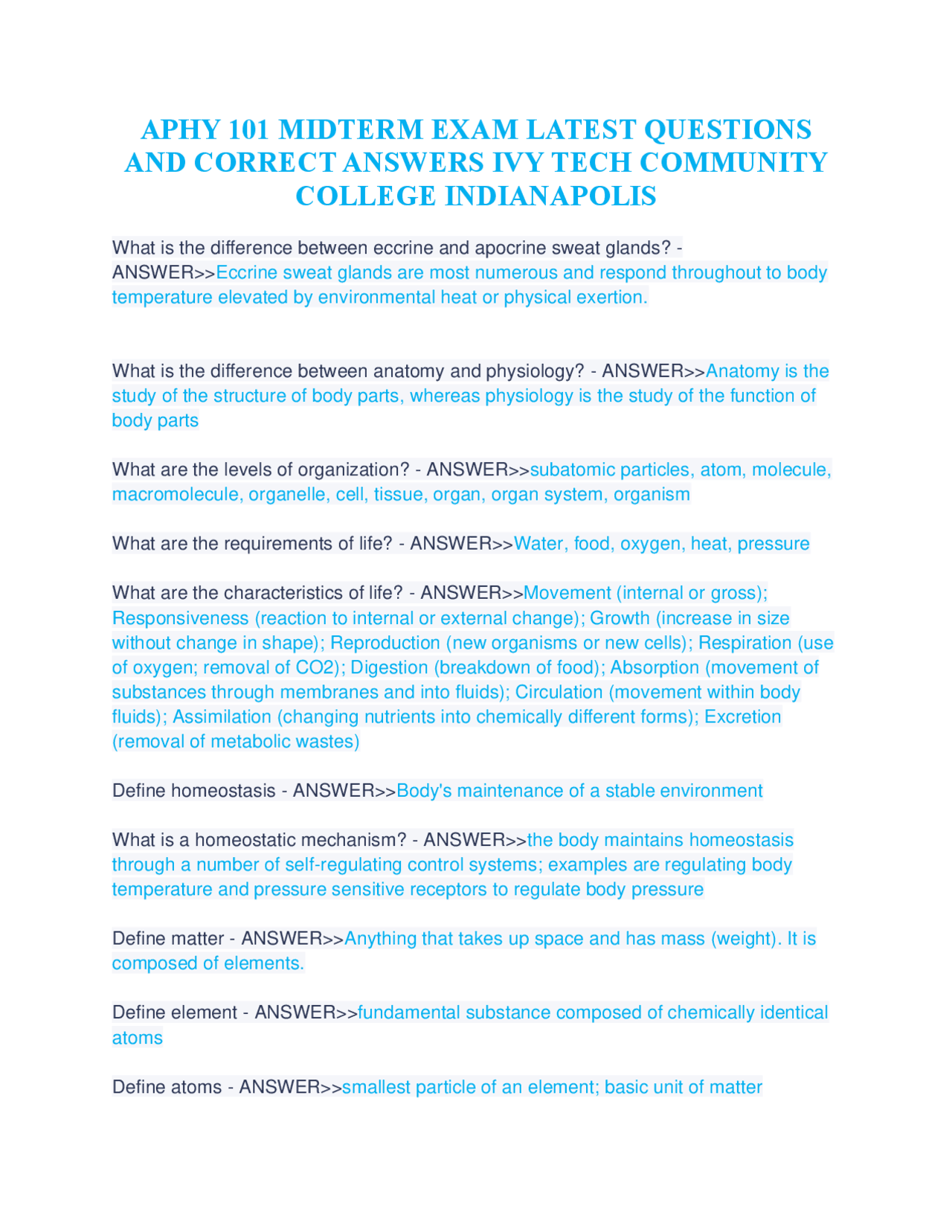 Aphy 101 Midterm Exam Latest Questions And Correct Answers Ivy Tech Community College Exams Aphy 101 Midterm Exam Latest Questions And Correct Answers Ivy Tech Community College Exams
