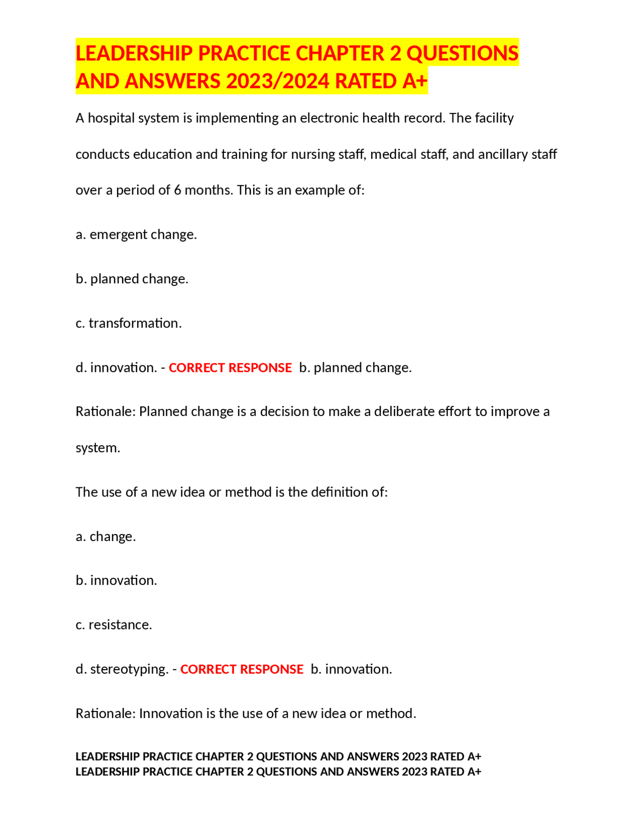 LEADERSHIP PRACTICE CHAPTER 2 QUESTIONS AND ANSWERS 2023/2024 RATED A+ ...