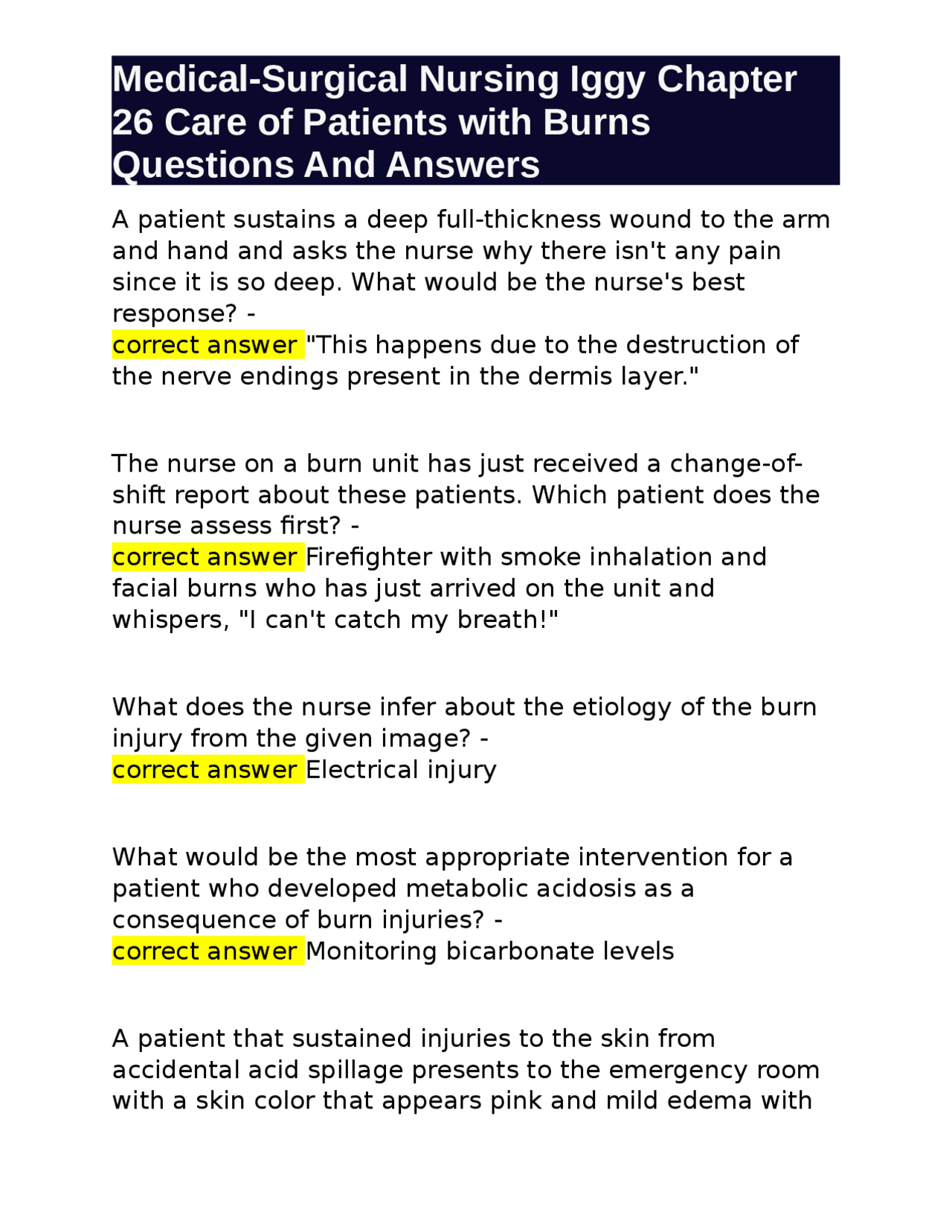 MedicalSurgical Nursing Iggy Chapter 26 Care of Patients with Burns