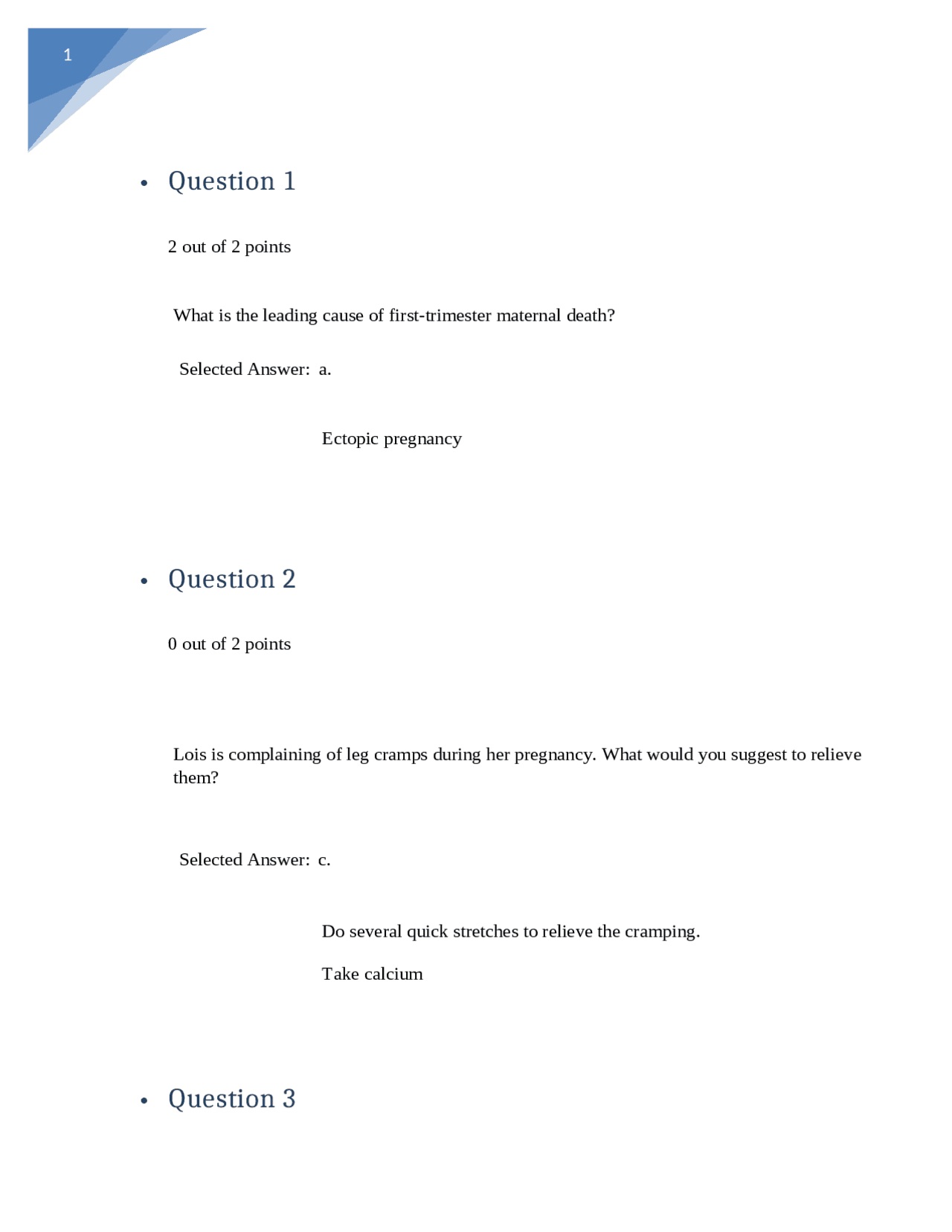 Prenatal Quiz Questions and Answers | Exercises Nursing | Docsity