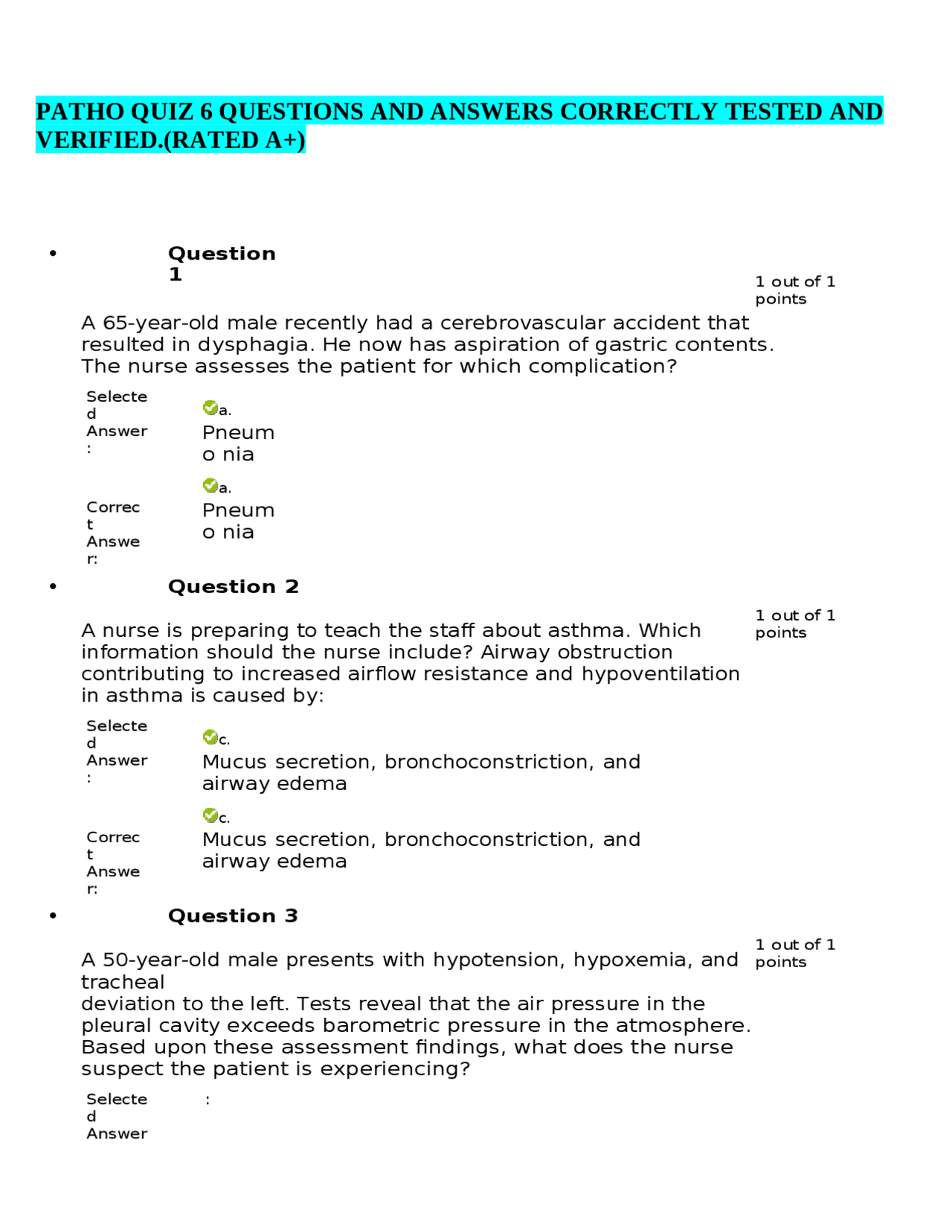 Pathology Quiz: Questions and Answers on Respiratory Conditions | Exams ...