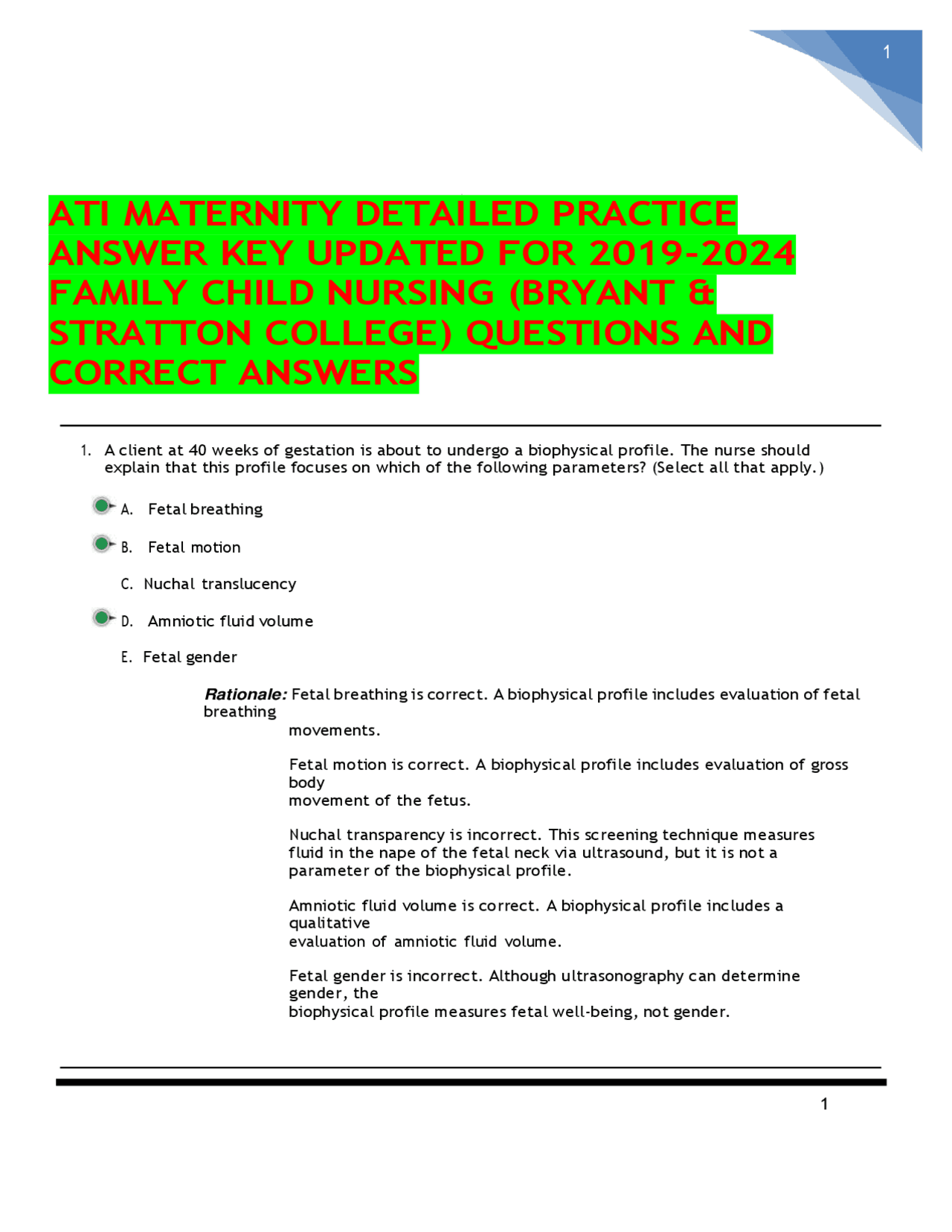 l ATI MATERNITY DETAILED PRACTICE ANSWER KEY UPDATED FOR 2019-2024 ...