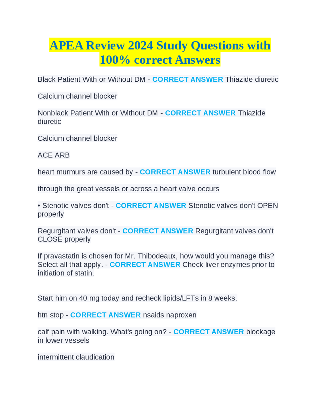 APEA Review 2024 Study Questions with 100 correct Answers Exams