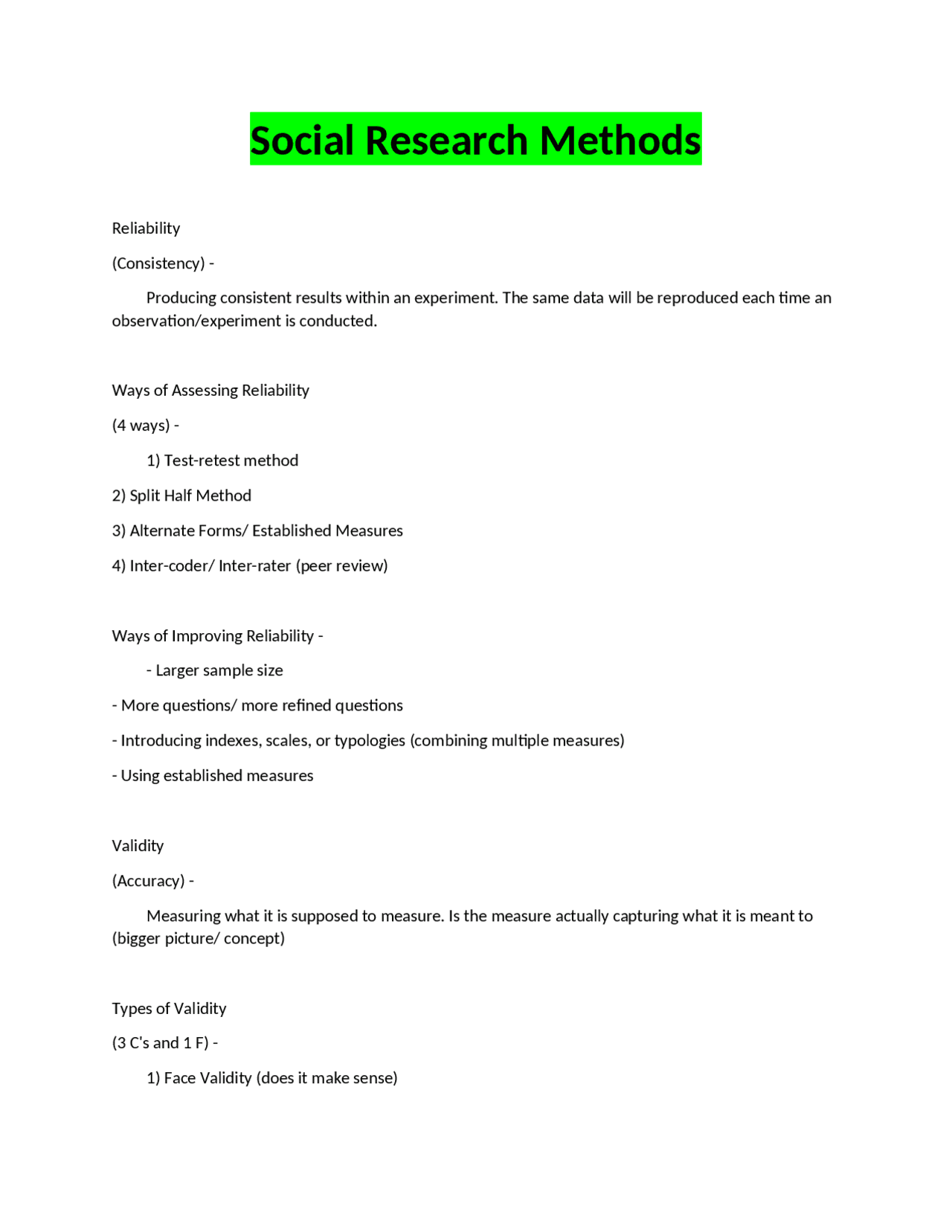 Social Research Methods: Assessing Reliability and Validity in Social ...