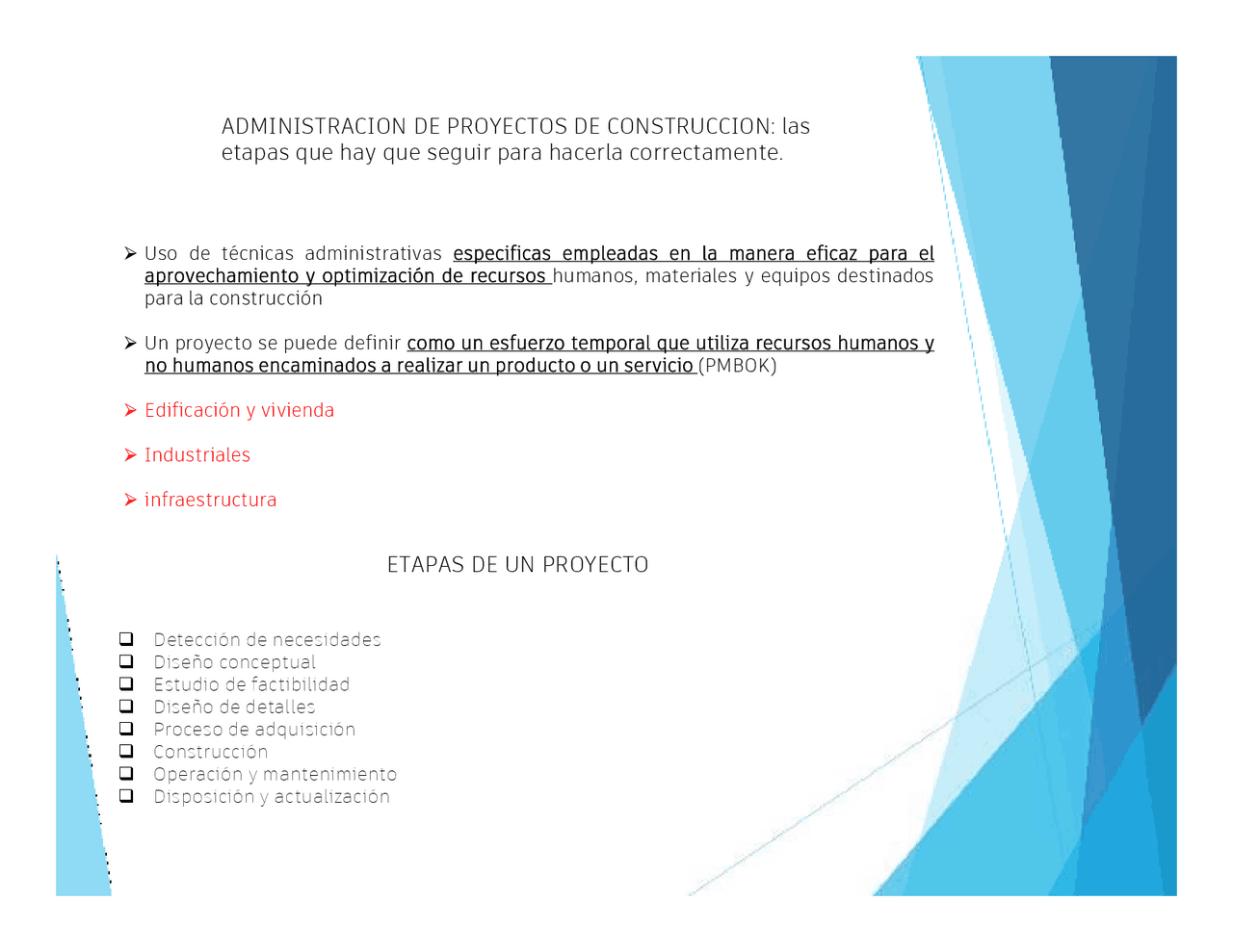 Administración de Proyectos de Construcción: Etapas, Métodos y Técnicas