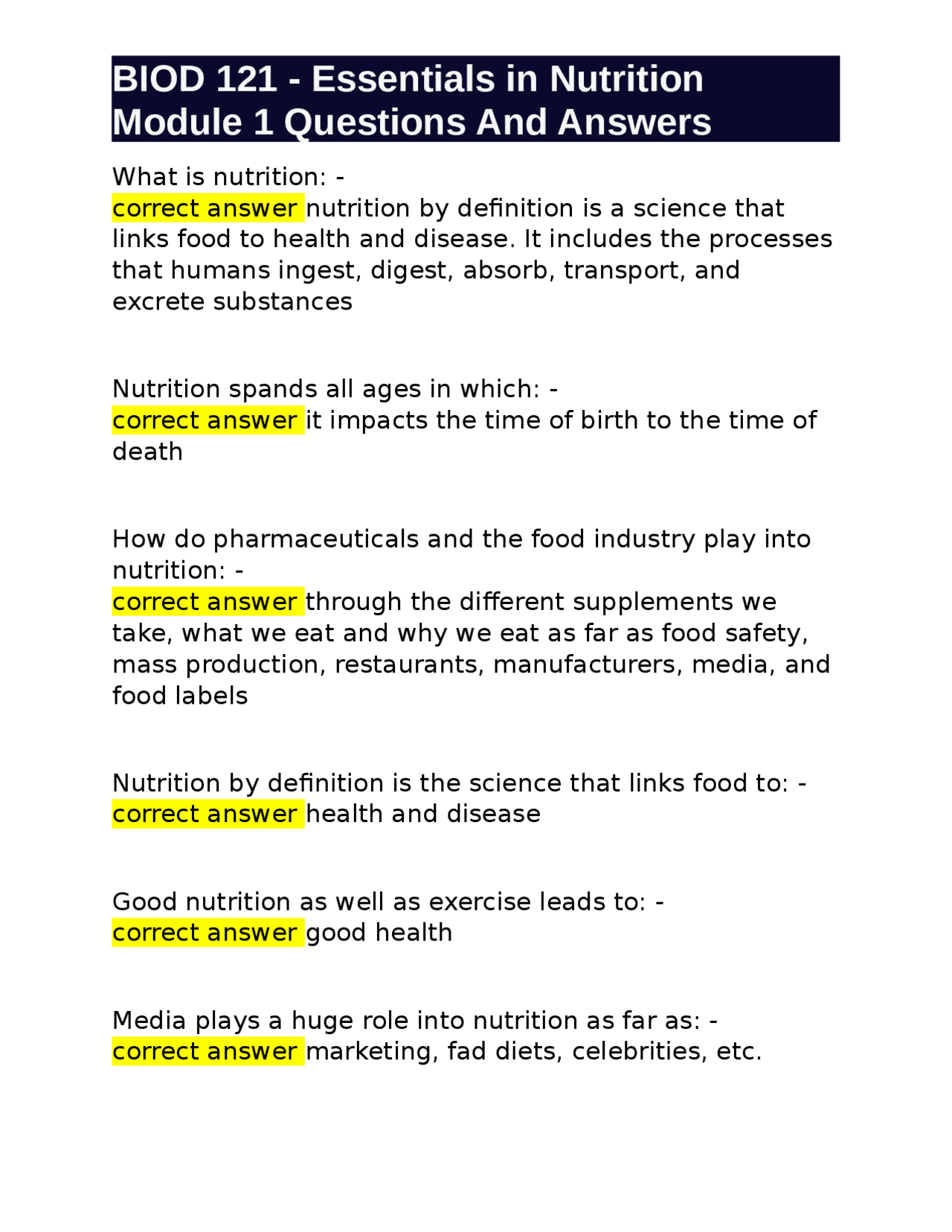 Nutrition Module Essentials in Nutrition: Module 1 - Nutrient Classification and ...