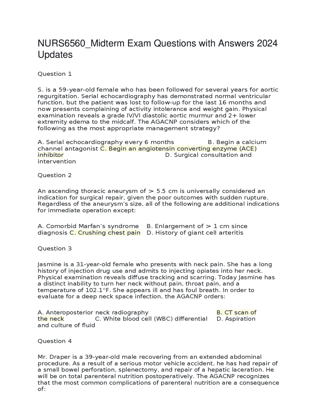 NURS6560_Midterm Exam Questions with Answers 2024 Updates | Exams ...