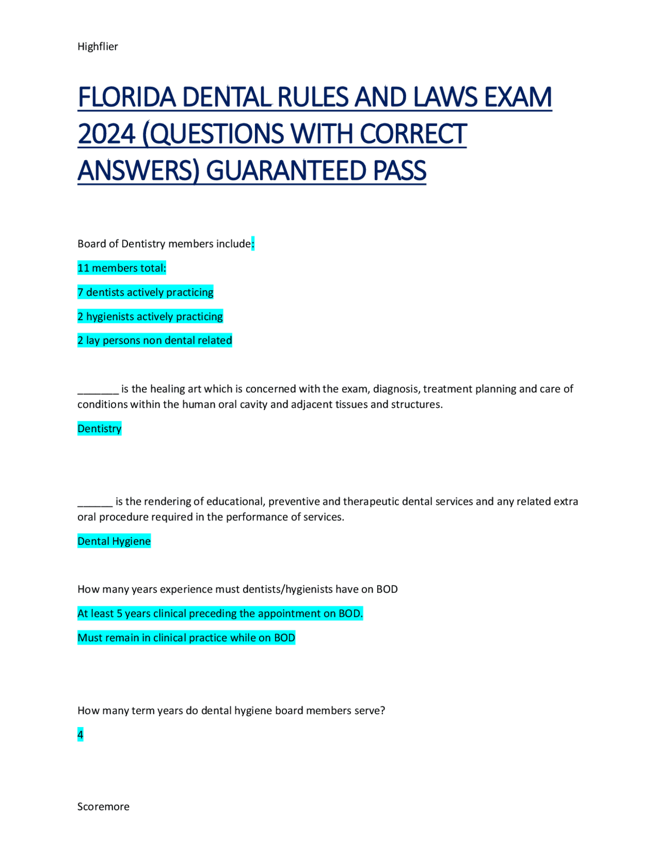 FLORIDA DENTAL RULES AND LAWS EXAM 2024 (QUESTIONS WITH CORRECT ANSWERS