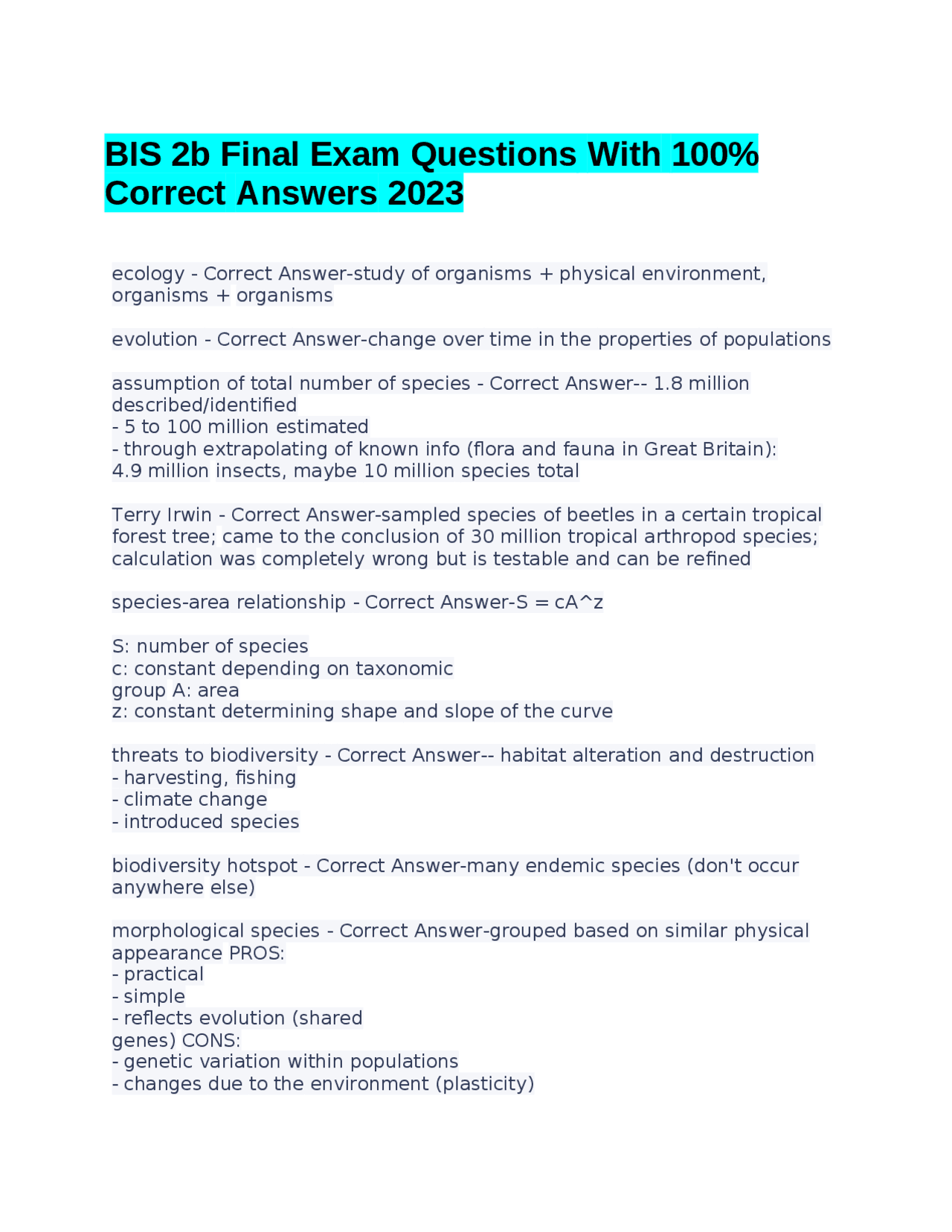 BIS 2b Final Exam Questions With 100% Correct Answers 2023 | Exams ...