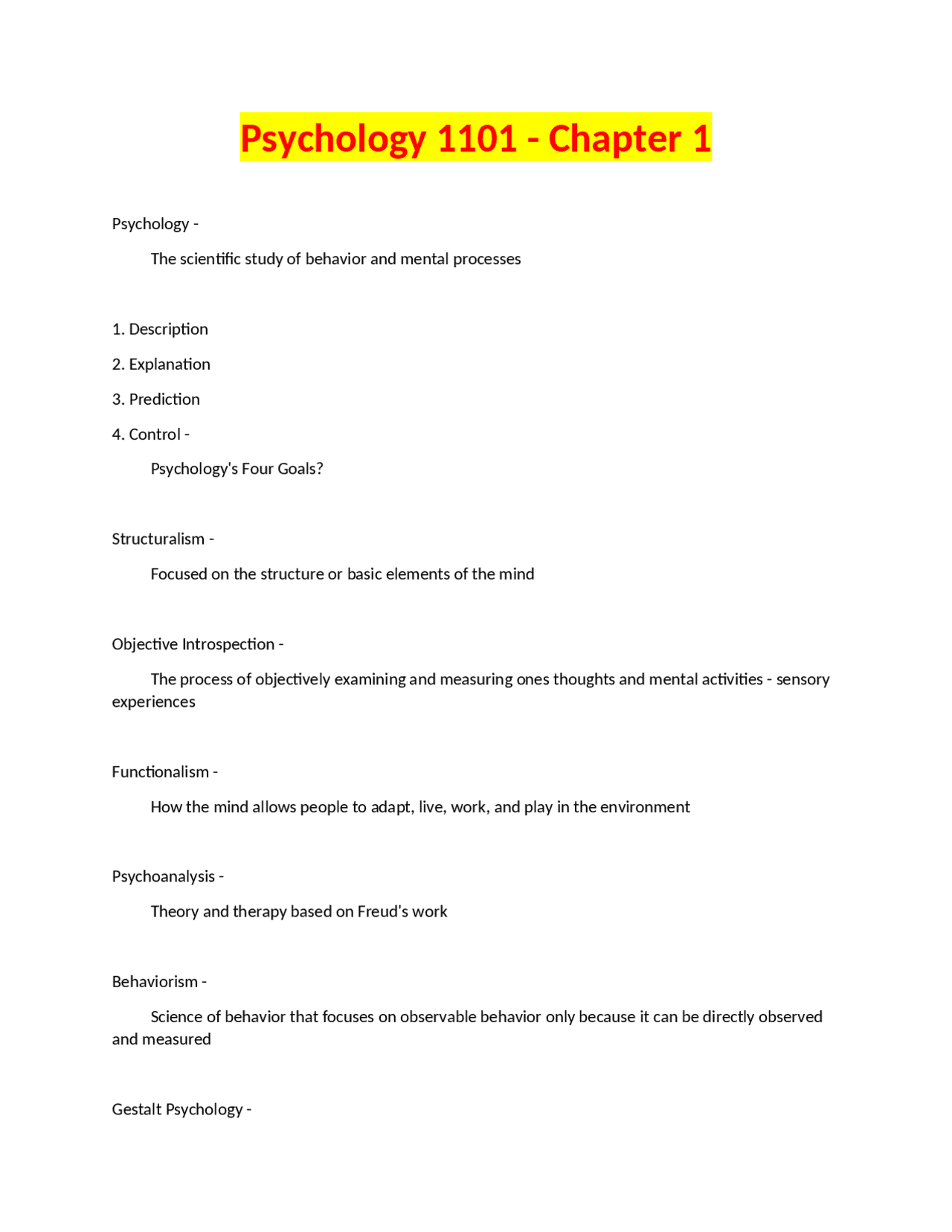 Psychology 1101 An Introduction To Psychology Goals Perspectives