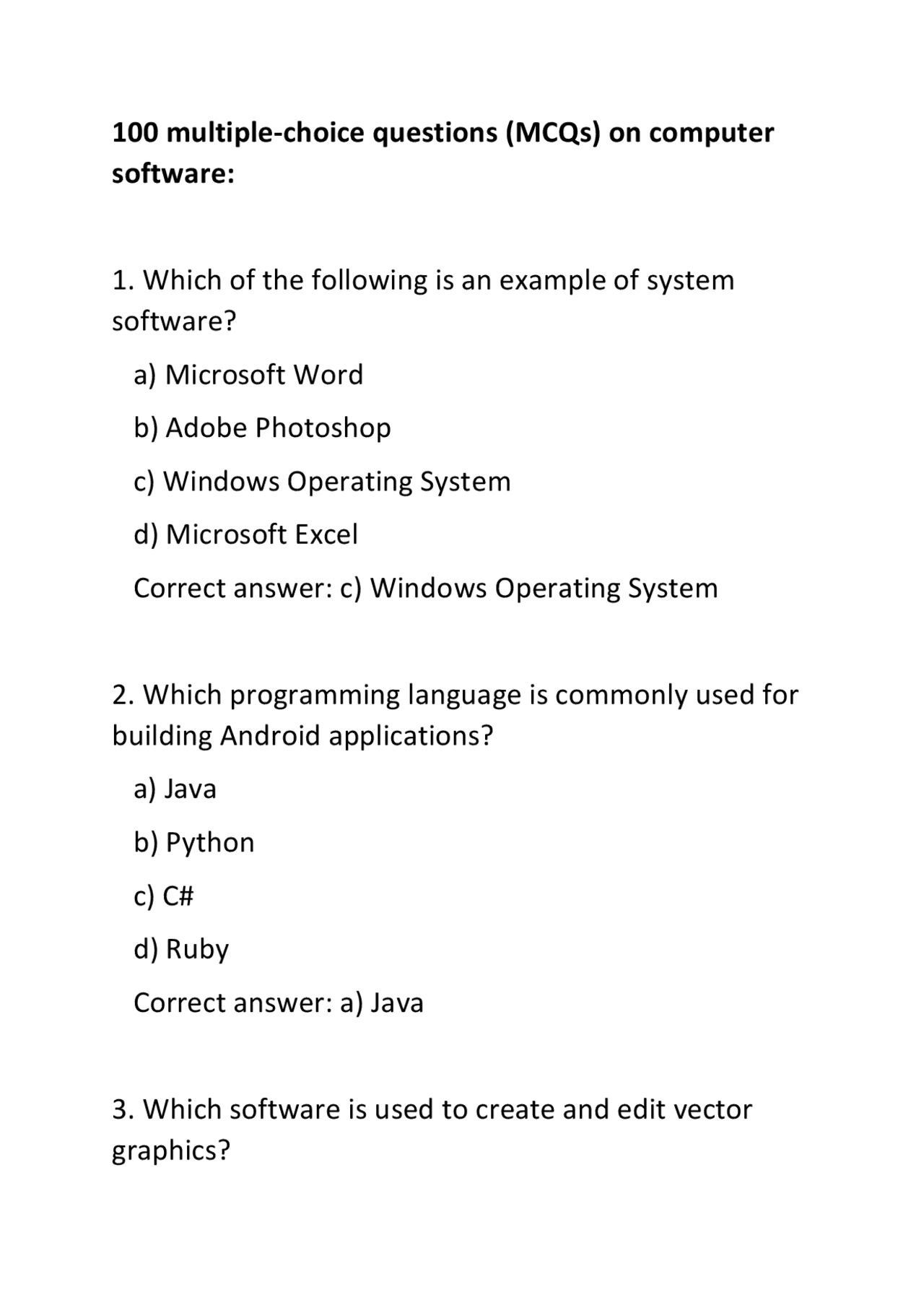 Quiz on Various Software and Programming Languages | Quizzes Computer ...