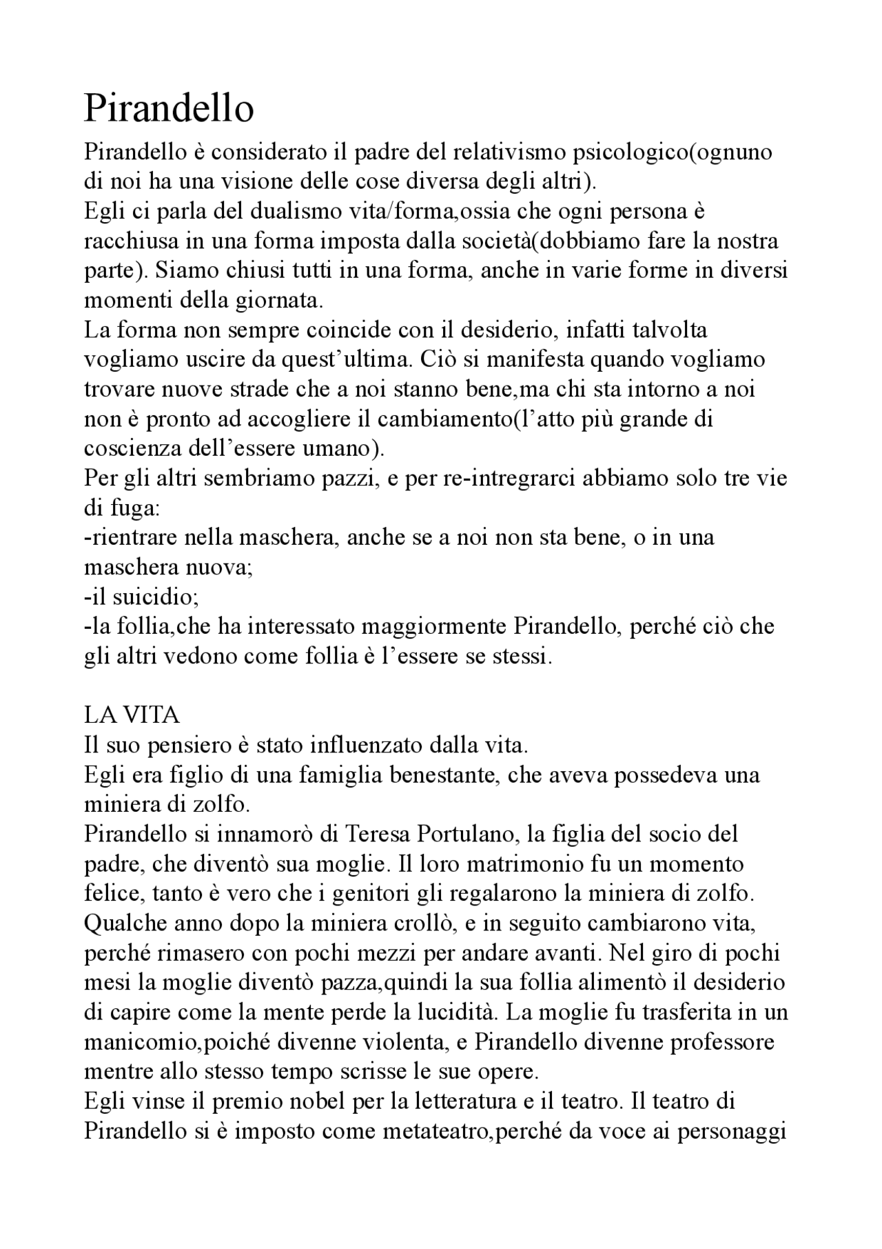il personaggio al quale pirandello dice pensaci