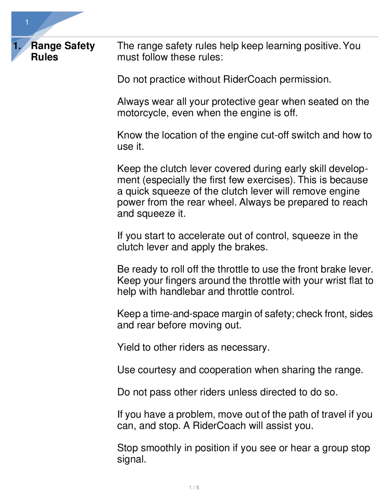 Range Safety Rules and RiderCoach Signals for Motorcycle Riding ...