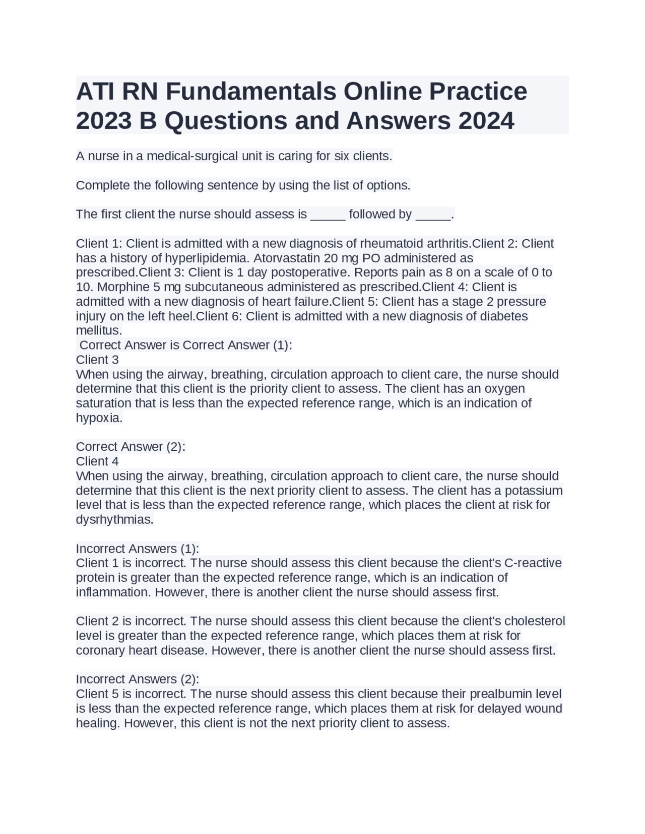 ATI RN Fundamentals Online Practice 2023 B Questions and Answers 2024 ...