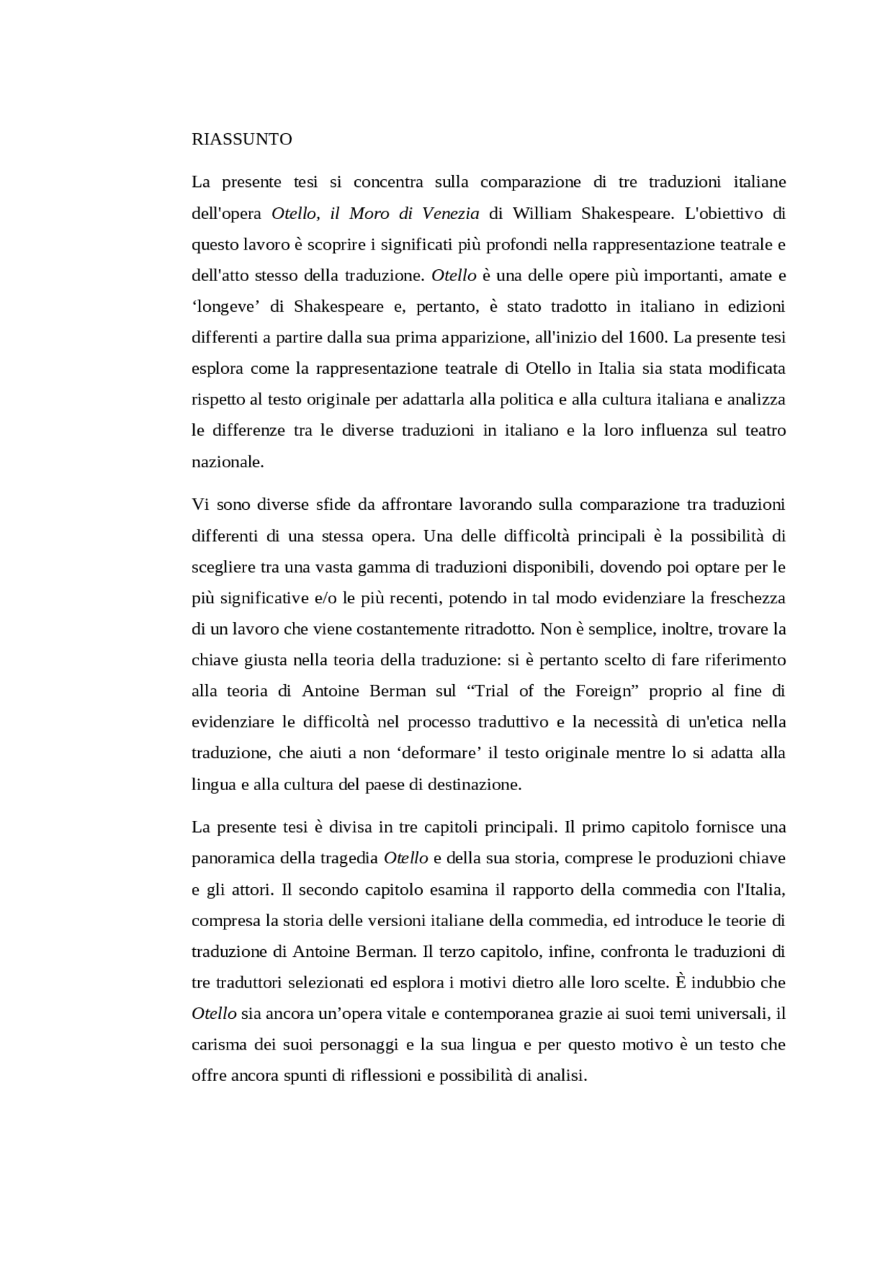 Riassunto di Tesi su 