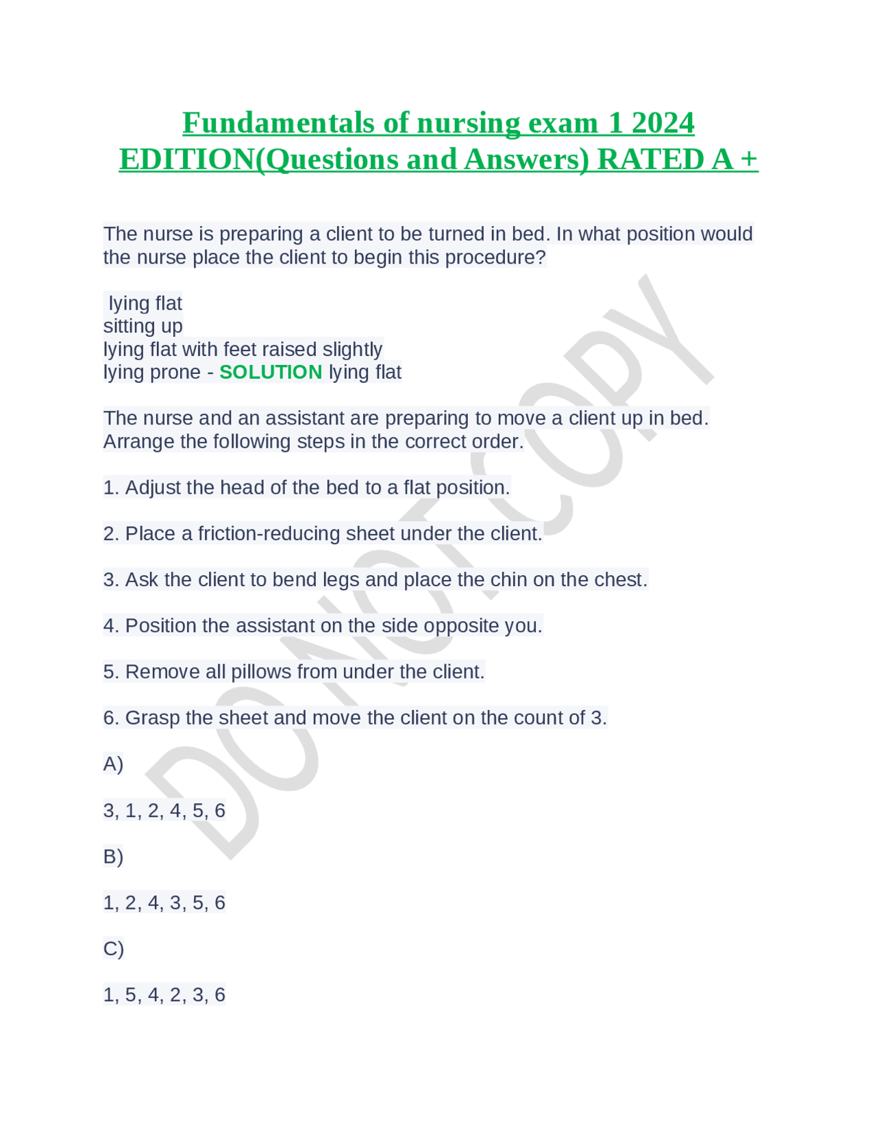 Fundamentals of nursing exam 1 2024 EDITION(Questions and Answers ...