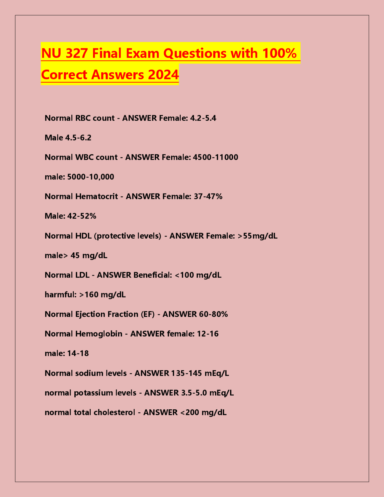 NU 327 Final Exam Questions with 100% Correct Answers 2024.pdf | Exams ...
